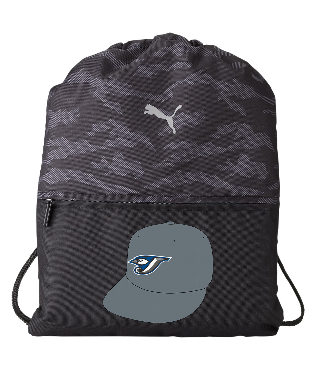 Toronto Blue Jays Cap 2004-2005 Baseball Logo Symbol Emblem Customized Design on Camo Drawstring Backpack Bag