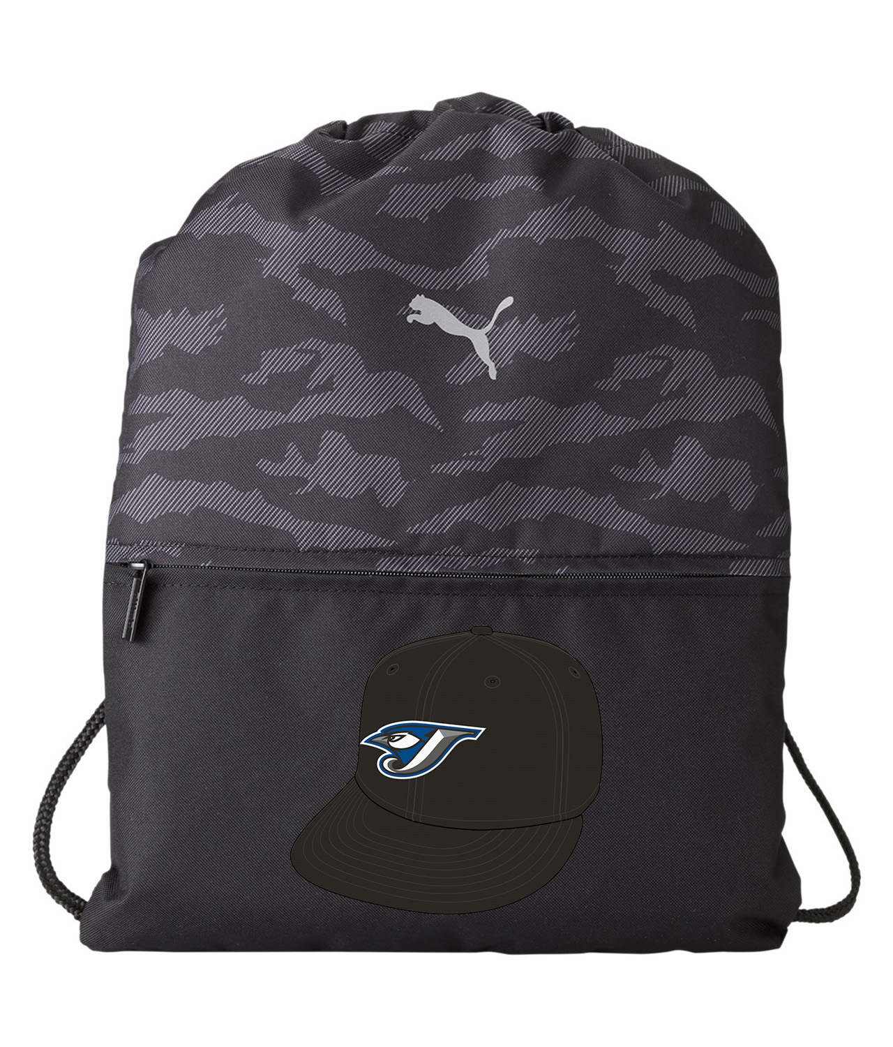 Toronto Blue Jays Cap 2004-2011 Baseball Logo Symbol Emblem Customized Design on Camo Drawstring Backpack Bag