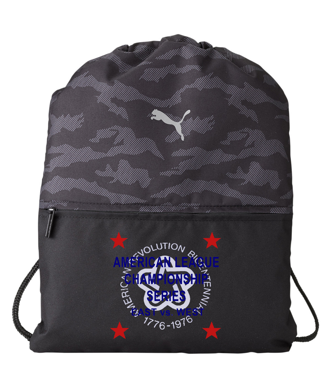 1976 American League Championship Series East Vs. West ALCS Baseball Logo Symbol Emblem Customized Design on Camo Drawstring Backpack Bag