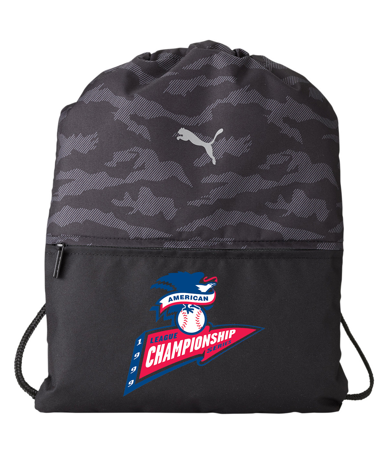 1999 ALCS American League Championship Series Baseball Logo Symbol Emblem Customized Design on Camo Drawstring Backpack Bag