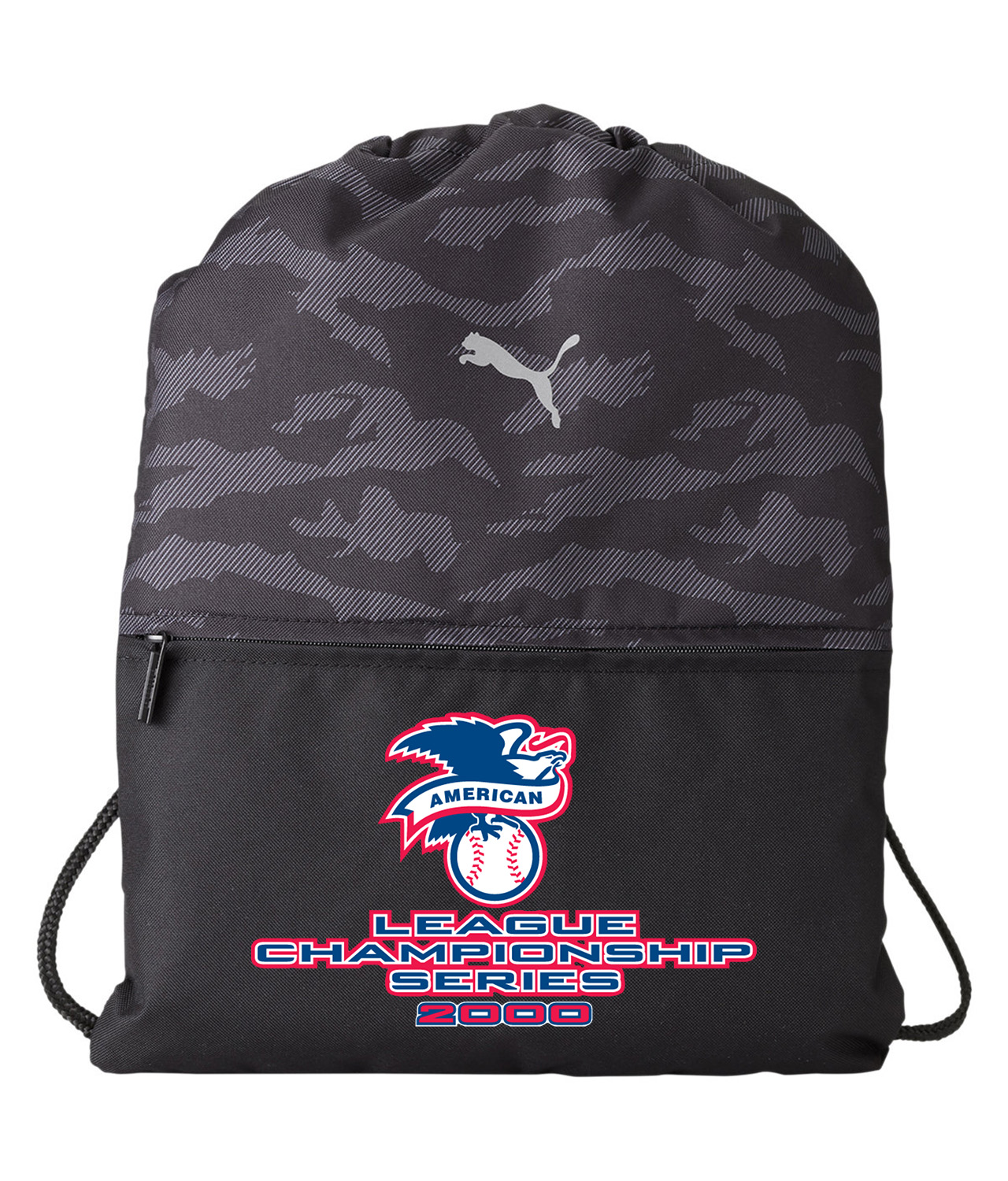 2000 ALCS American League Championship Series Baseball Logo Symbol Emblem Customized Design on Camo Drawstring Backpack Bag