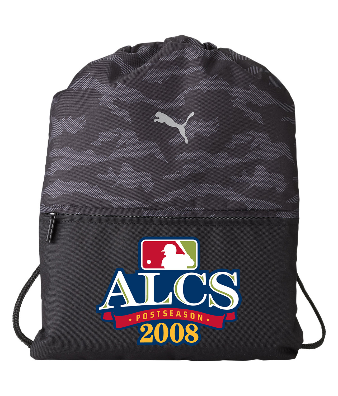 2008 American League Championship Series Post Season ALCS Baseball Logo Symbol Emblem Customized Design on Camo Drawstring Backpack Bag