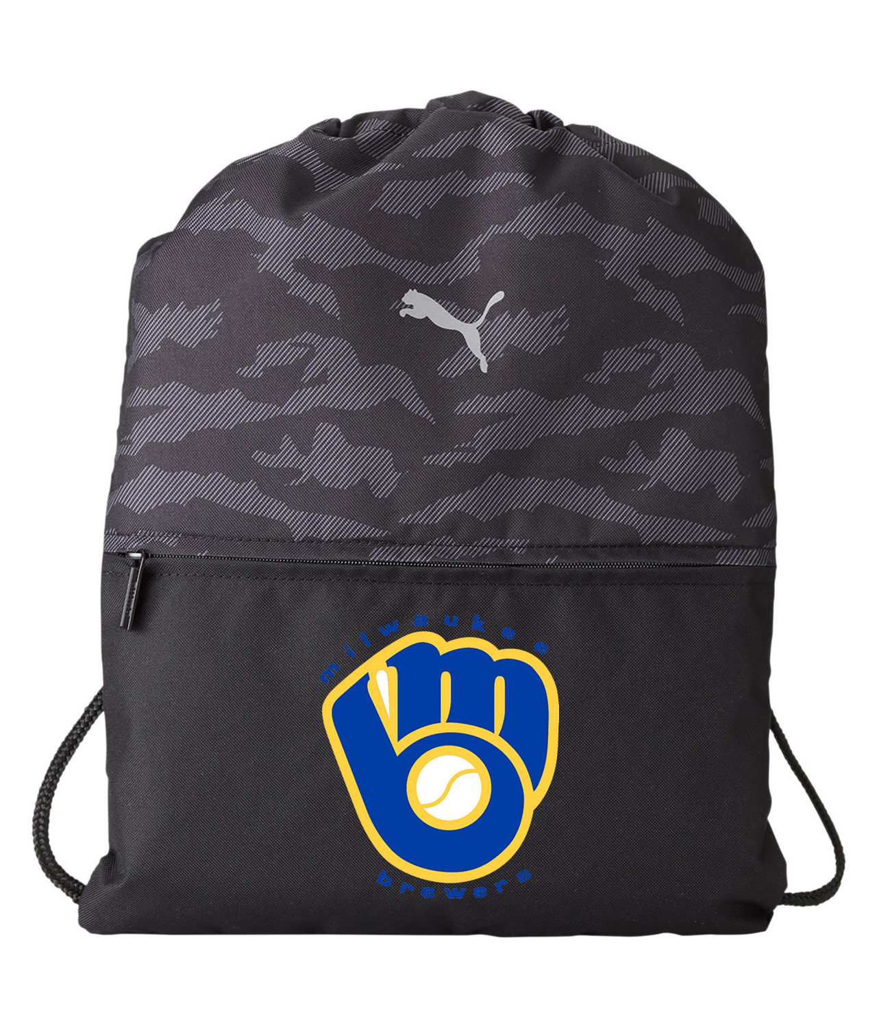Milwaukee Brewers 1978 Baseball Logo Symbol Emblem Customized Design on Camo Drawstring Backpack Bag