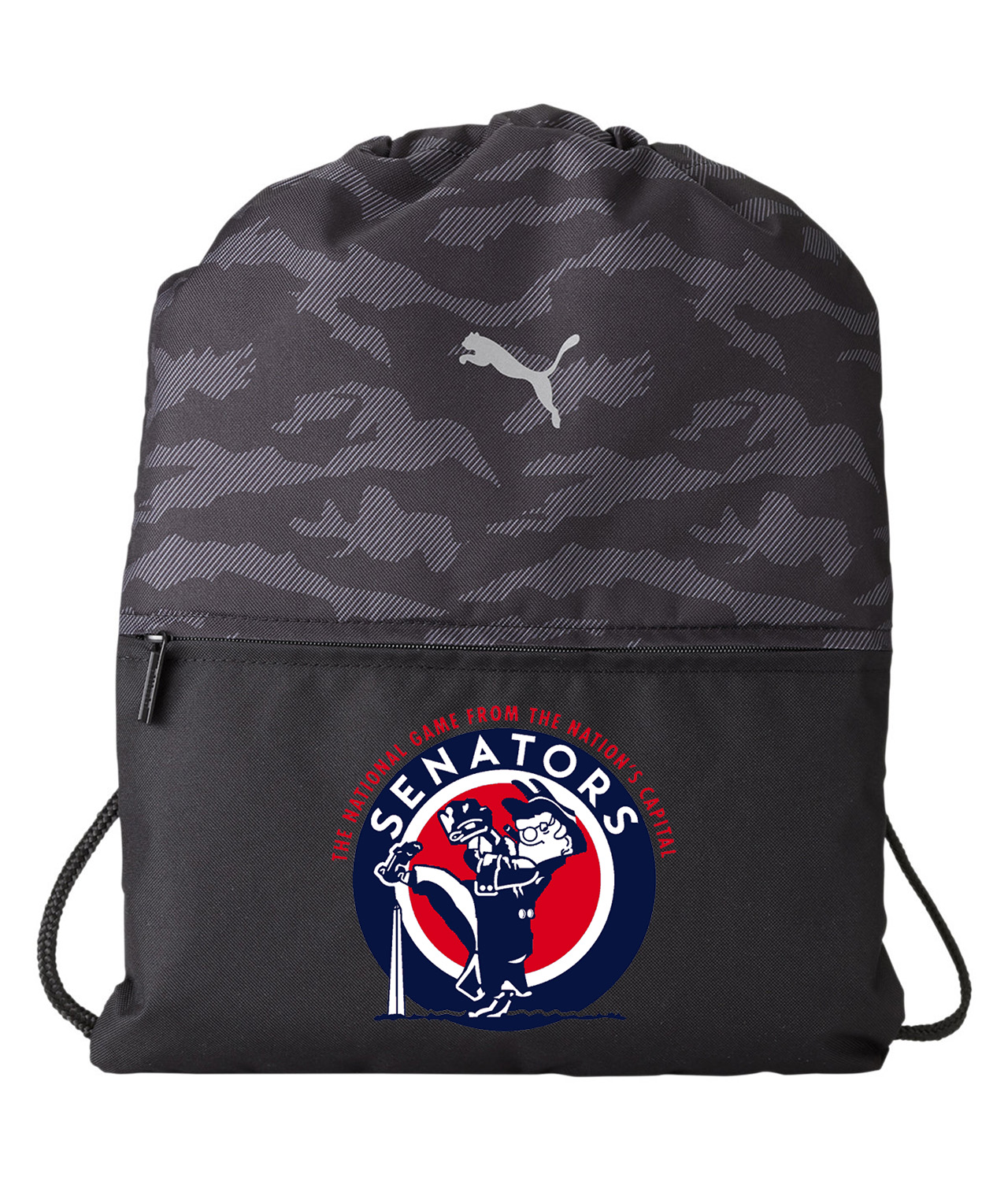 Washington Senators The National Game In The Nation's Capital Baseball Logo Symbol Emblem Customized Design on Camo Drawstring Backpack Bag