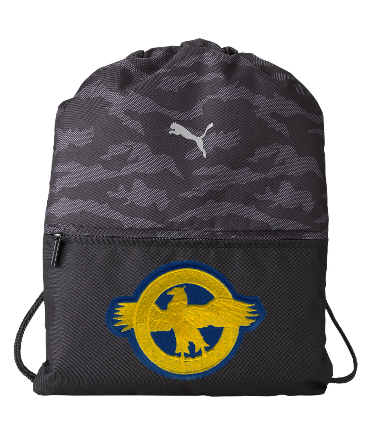 Major League Baseball Ruptured Duck World War II Vets Logo Symbol Emblem Customized Design on Camo Drawstring Backpack Bag