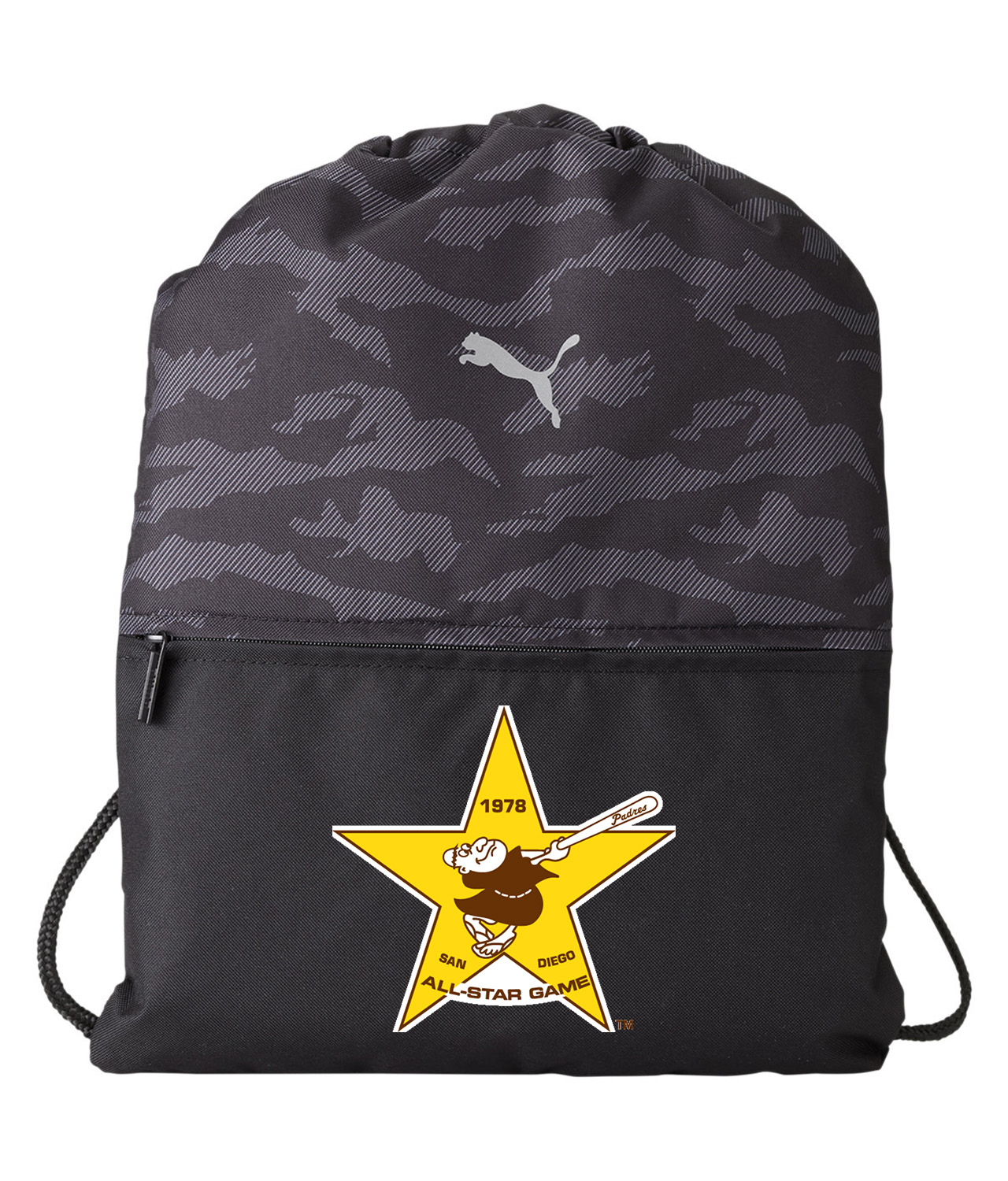 1978 MLB All-Star Game At San Diego Stadium San Diego California Baseball Logo Symbol Emblem Customized Design on Camo Drawstring Backpack Bag