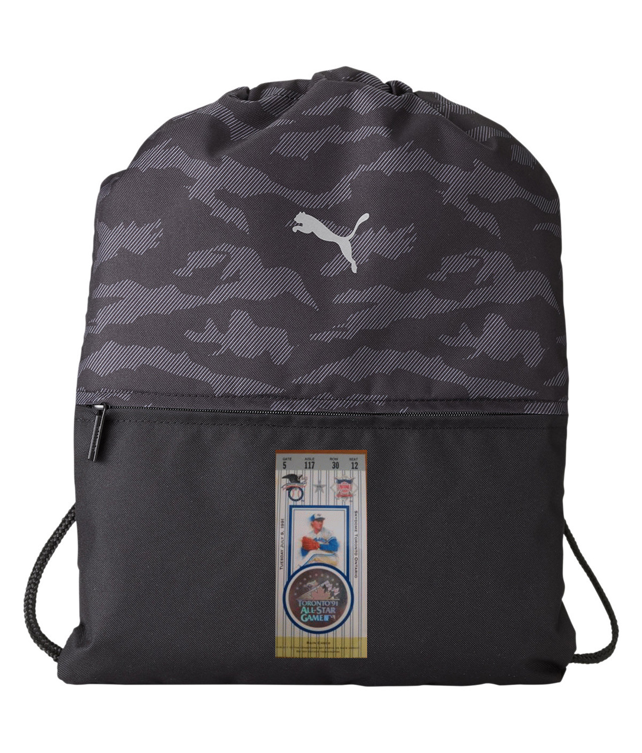 1991 MLB All-Star Game Ticket Stub Baseball Logo Symbol Emblem Customized Design on Camo Drawstring Backpack Bag