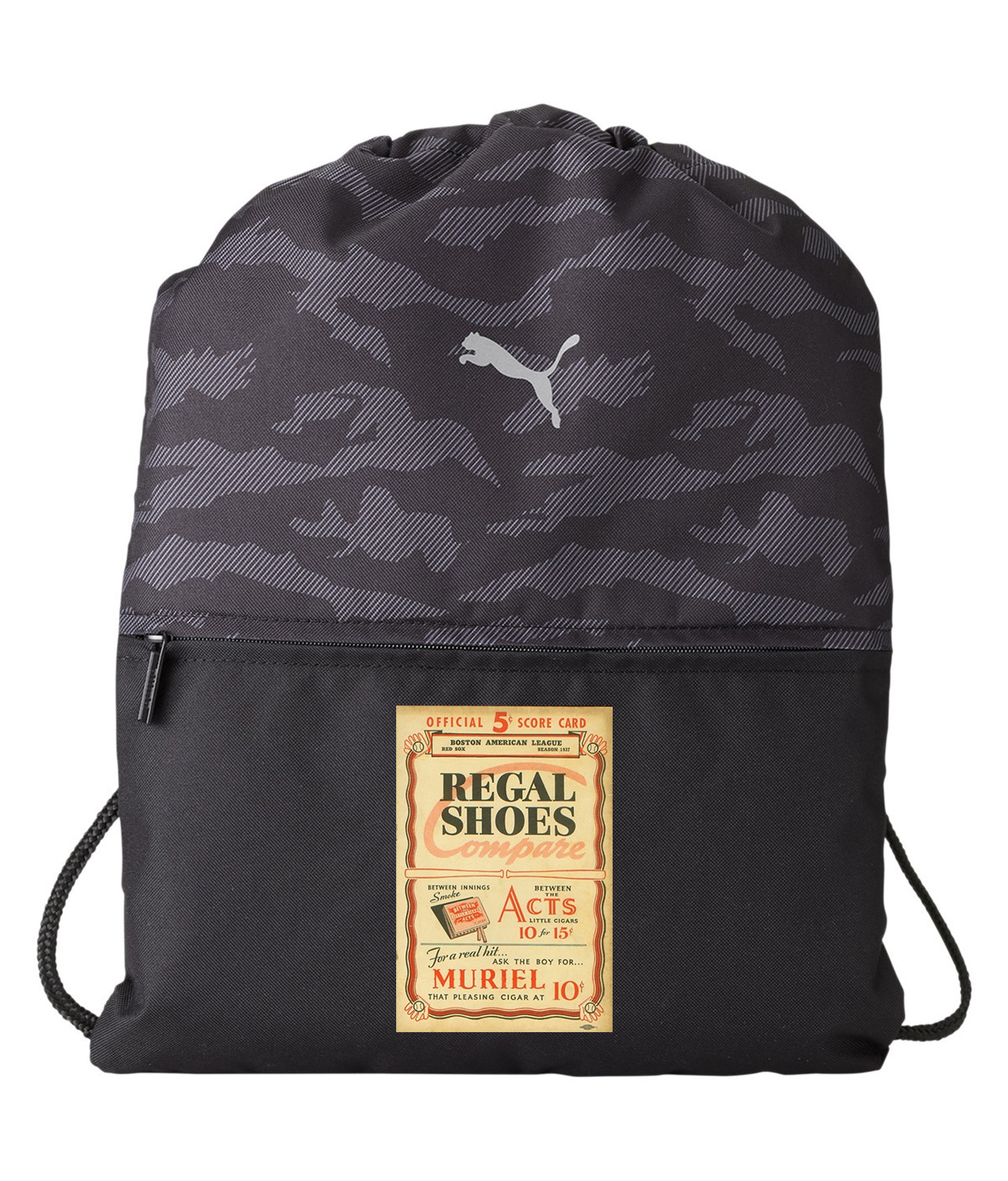 Boston Red Sox Program 1937 Baseball Logo Symbol Emblem Customized Design on Camo Drawstring Backpack Bag