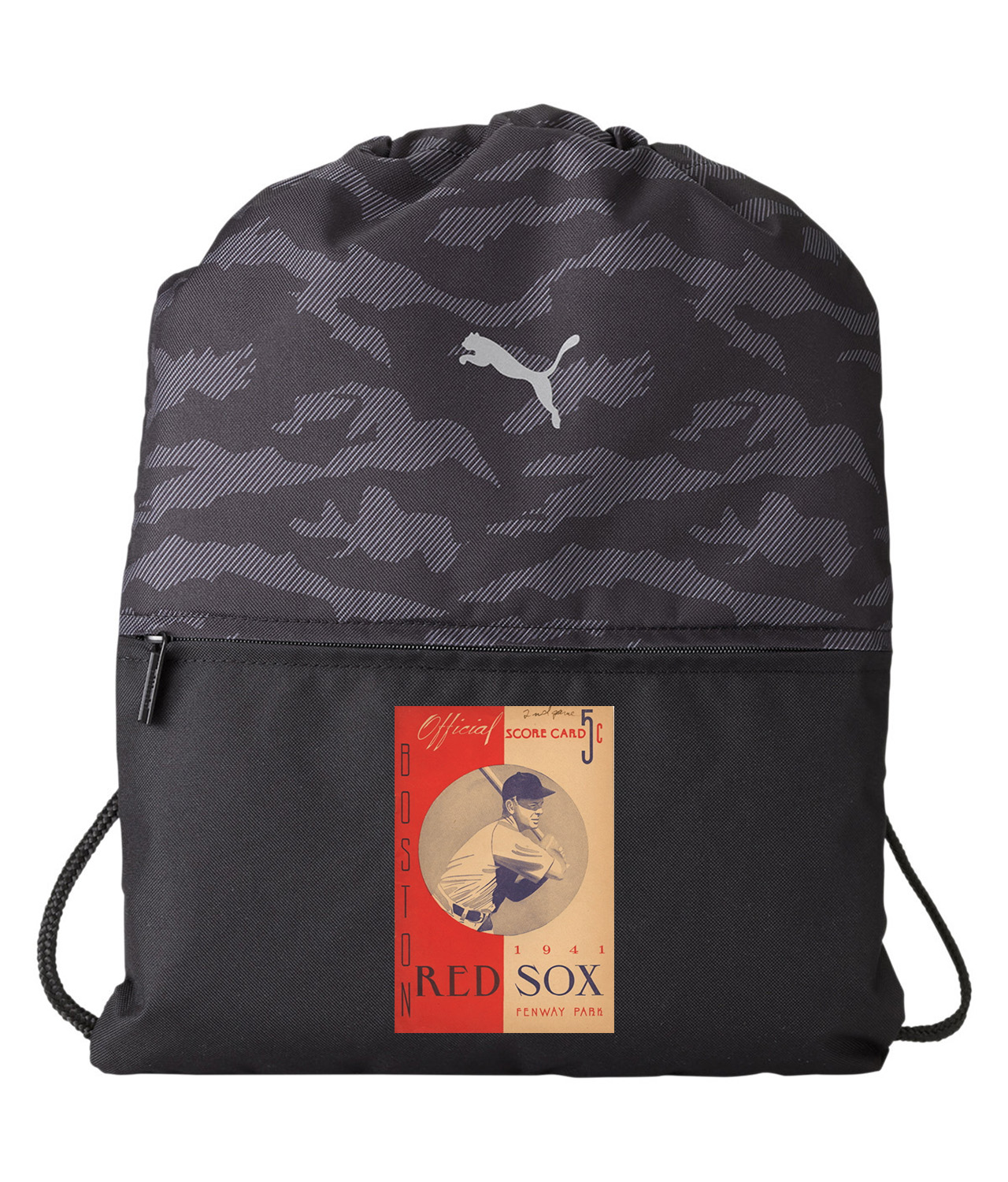 Boston Red Sox Program 1941 Baseball Logo Symbol Emblem Customized Design on Camo Drawstring Backpack Bag