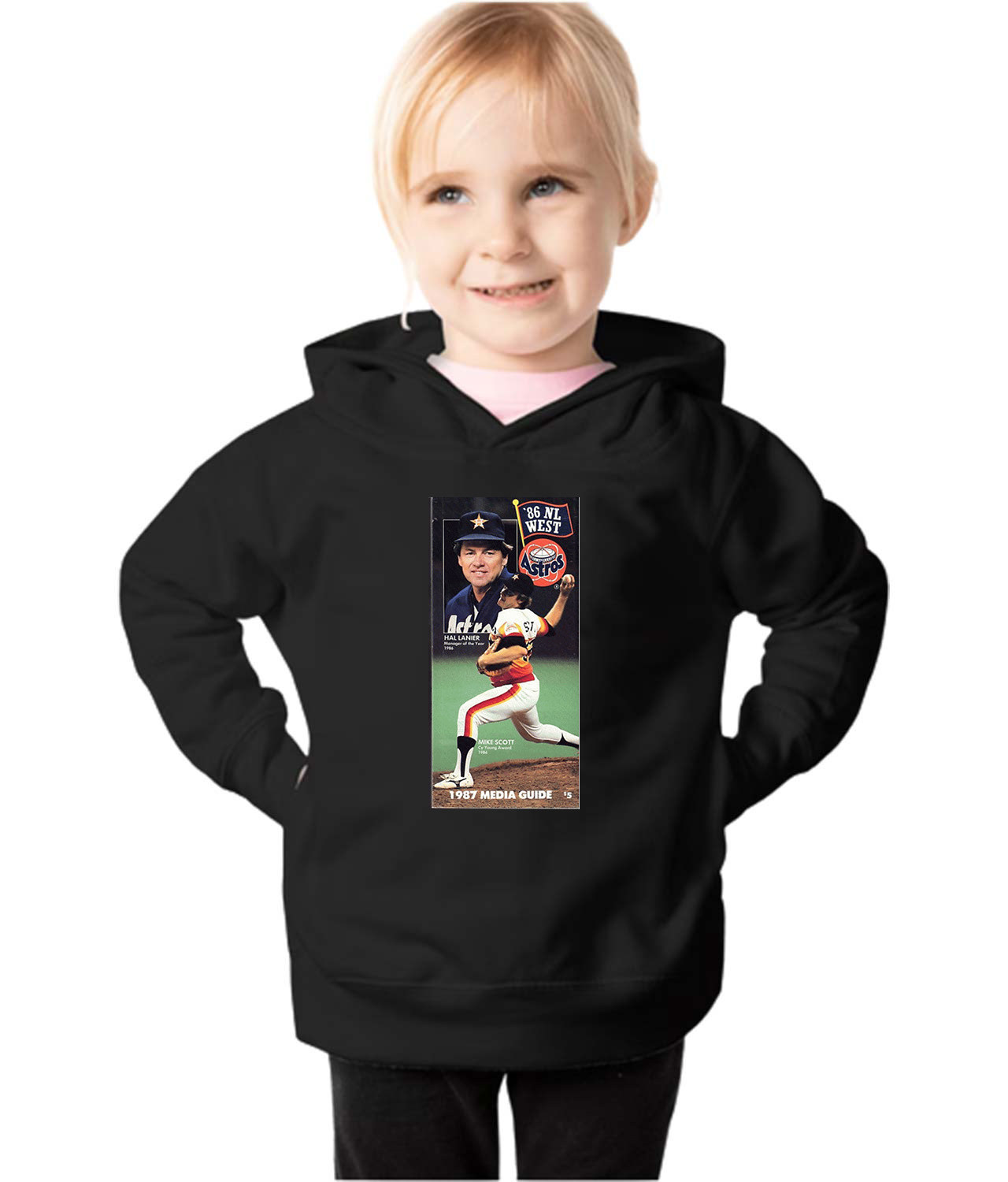 1987 Houston Astros Media Guide, Mike Scott and Hal Lanier National League (NL) Baseball Logo Customized Design on Toddler Pullover Fleece Hoodie