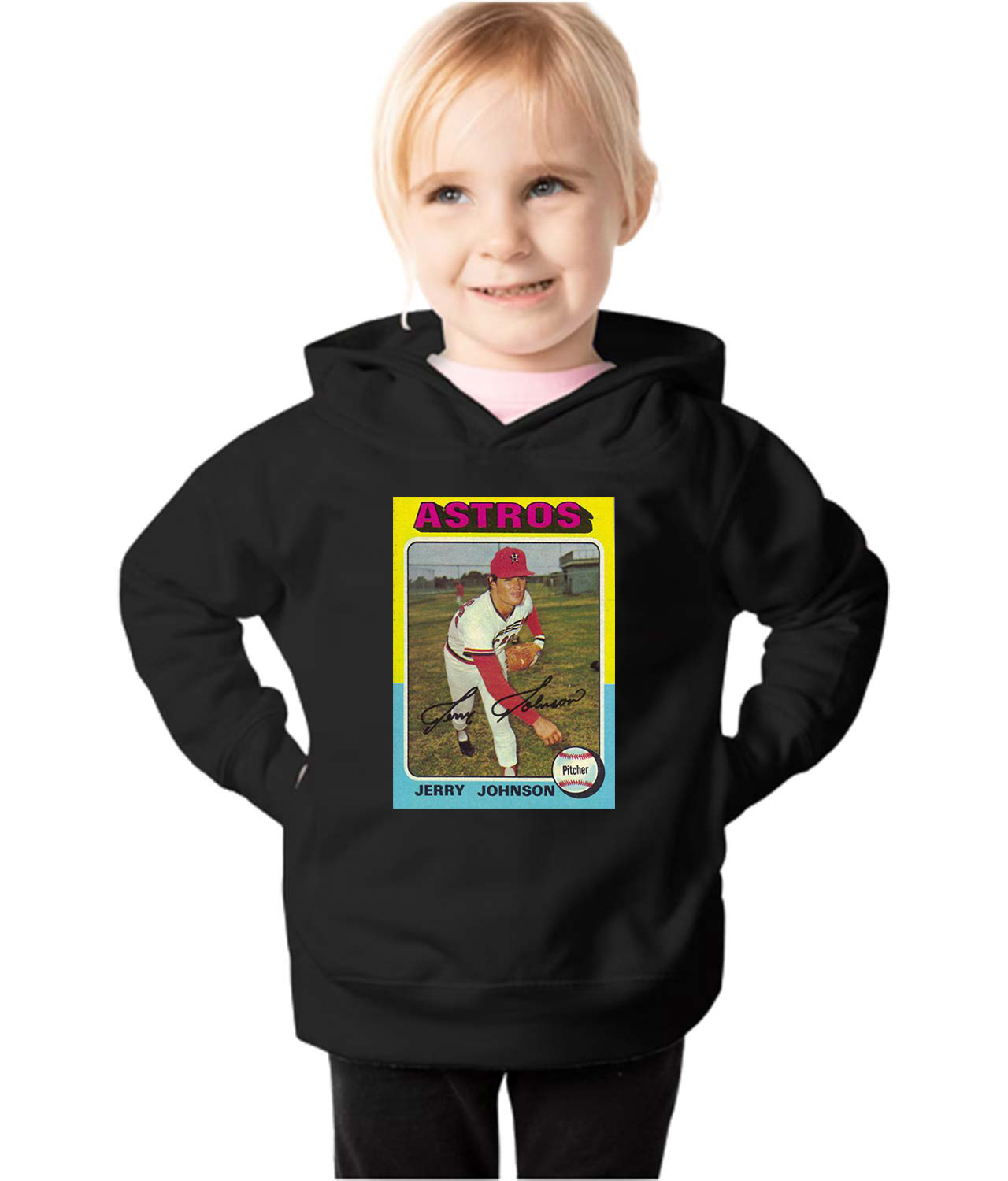 1974 Jerry Johnson Houston Astros Photo Baseball Logo Symbol Emblem Customized Design on Toddler Pullover Fleece Hoodie