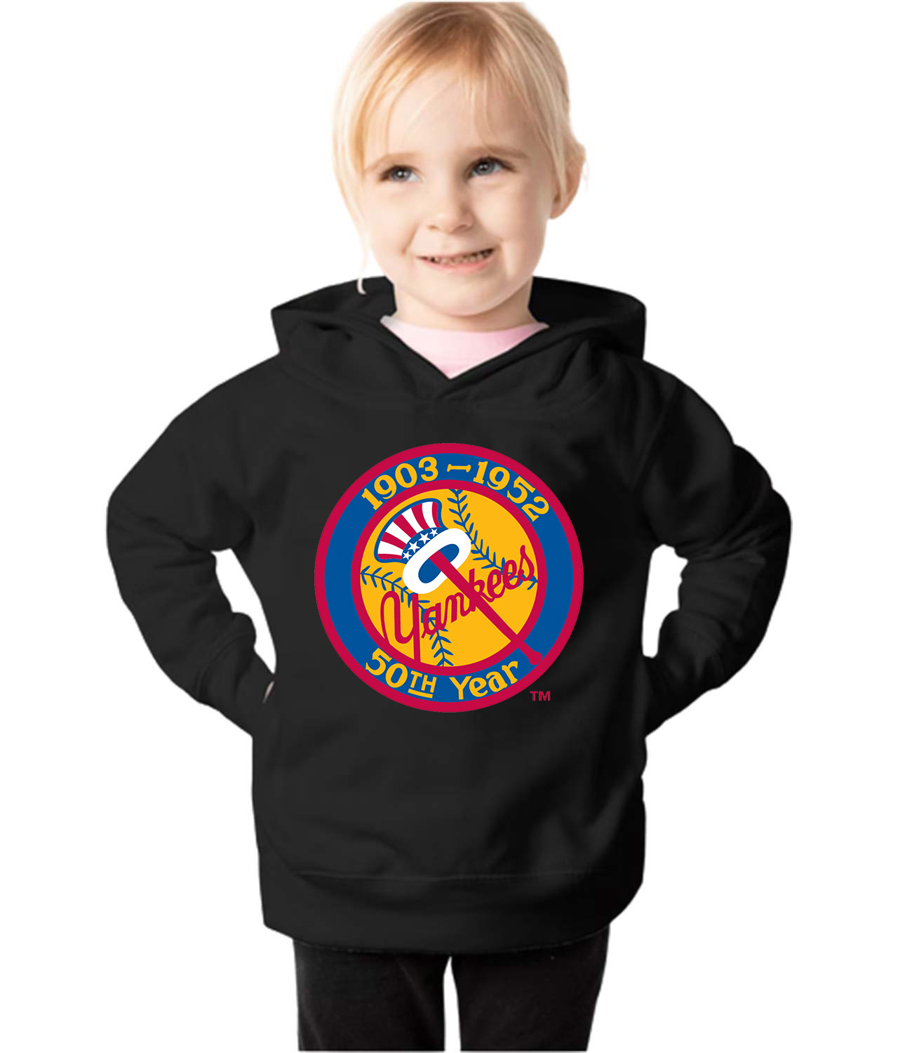 50th Anniversary Of The New York Yankees Patch Baseball Logo Symbol Emblem Customized Design on Toddler Pullover Fleece Hoodie