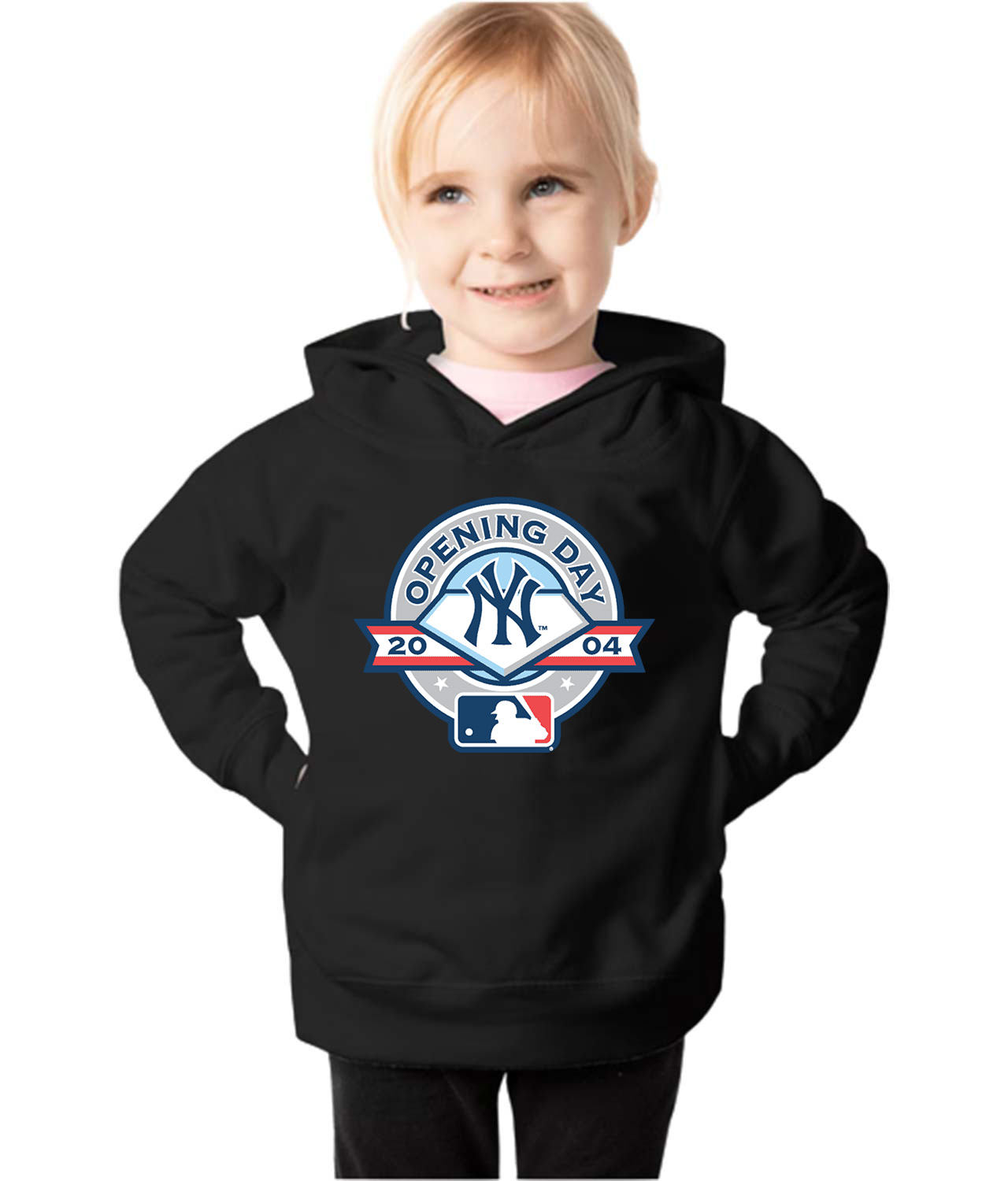 New York Yankees 2004 Opening Day Baseball Logo Symbol Emblem Customized Design on Toddler Pullover Fleece Hoodie
