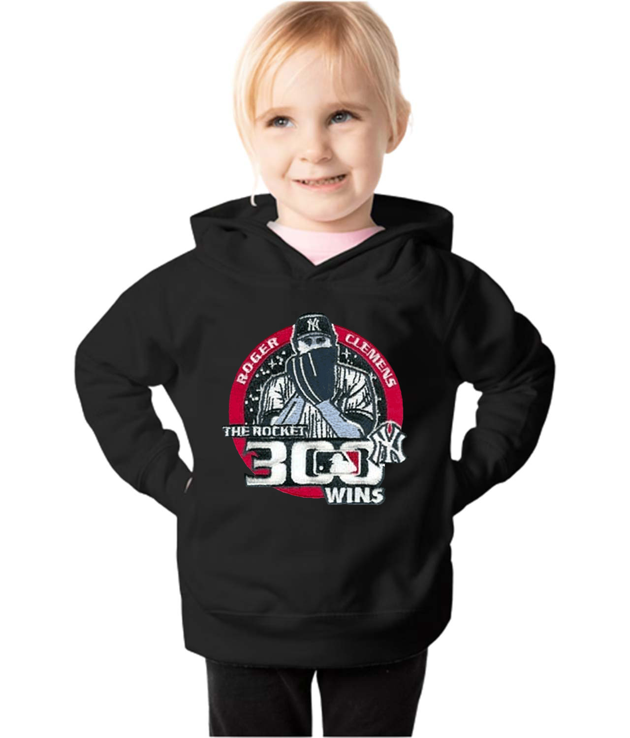 New York Yankees Roger Clemens 300th Career Win Baseball Logo Symbol Emblem Customized Design on Toddler Pullover Fleece Hoodie