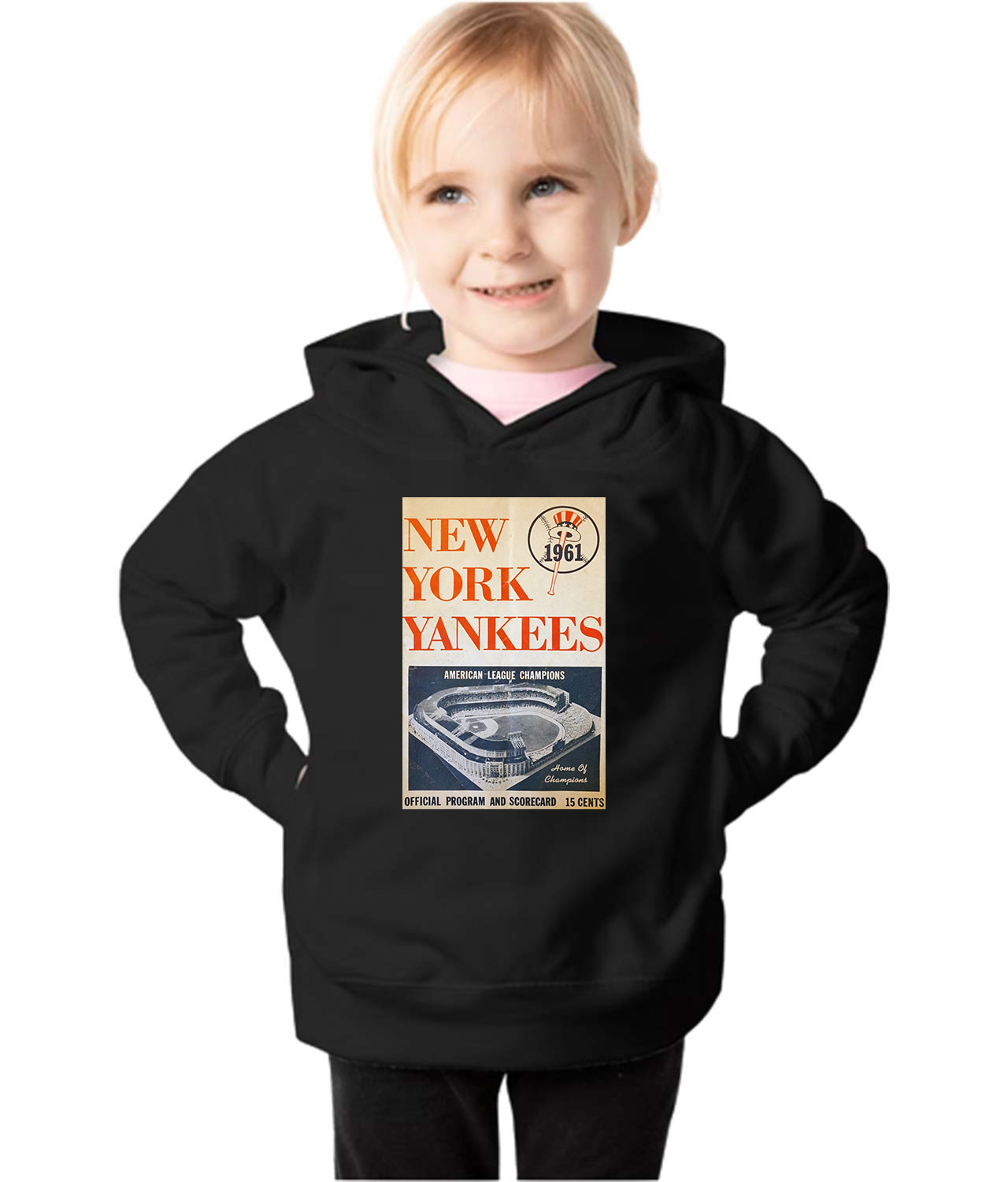 New York Yankees Program 1961 Baseball Logo Symbol Emblem Customized Design on Toddler Pullover Fleece Hoodie