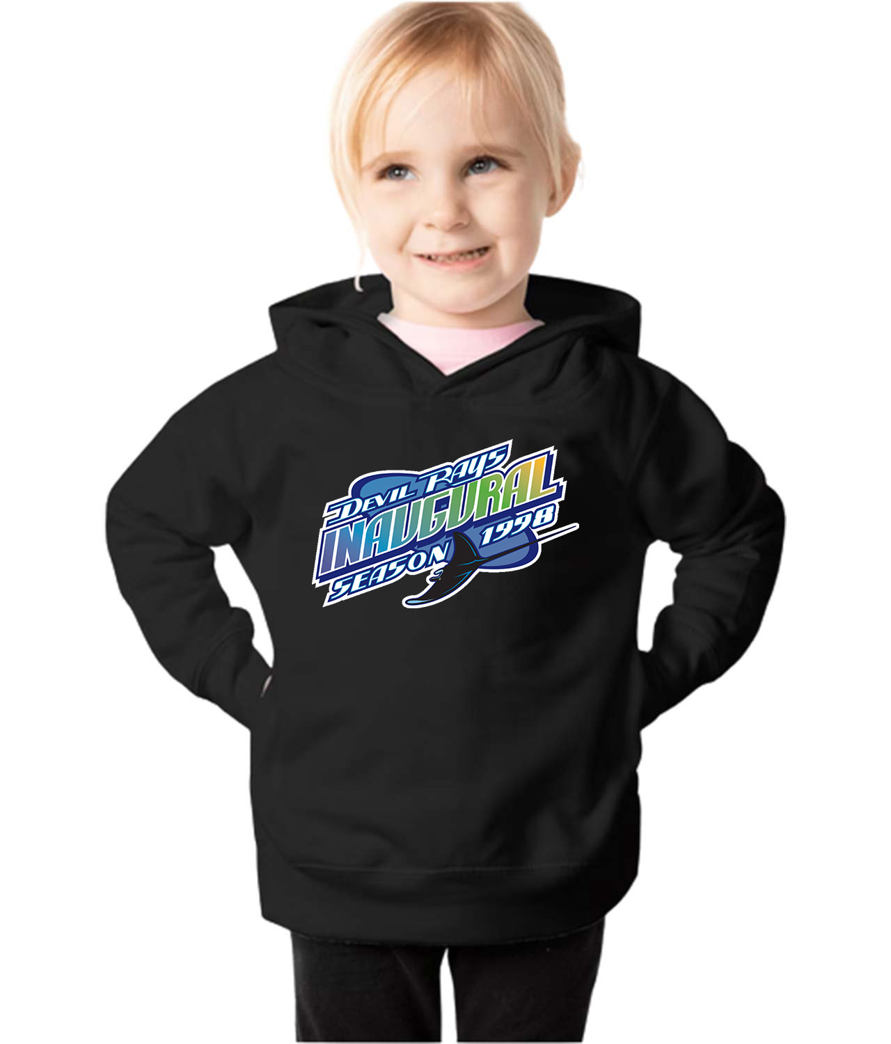 Tampa Bay Devil Rays Inaugural Season 1998 Baseball Logo Symbol Emblem Customized Design on Toddler Pullover Fleece Hoodie