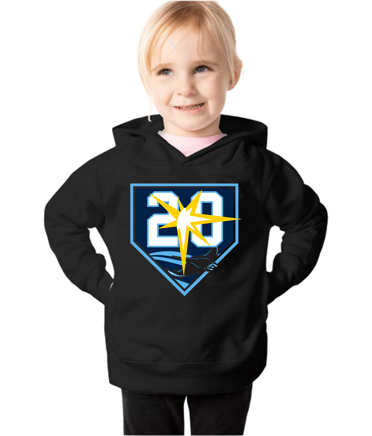 20th Anniversary Tampa Bay Rays - Tampa Bay Devil Rays Baseball Logo Symbol Emblem Customized Design on Toddler Pullover Fleece Hoodie