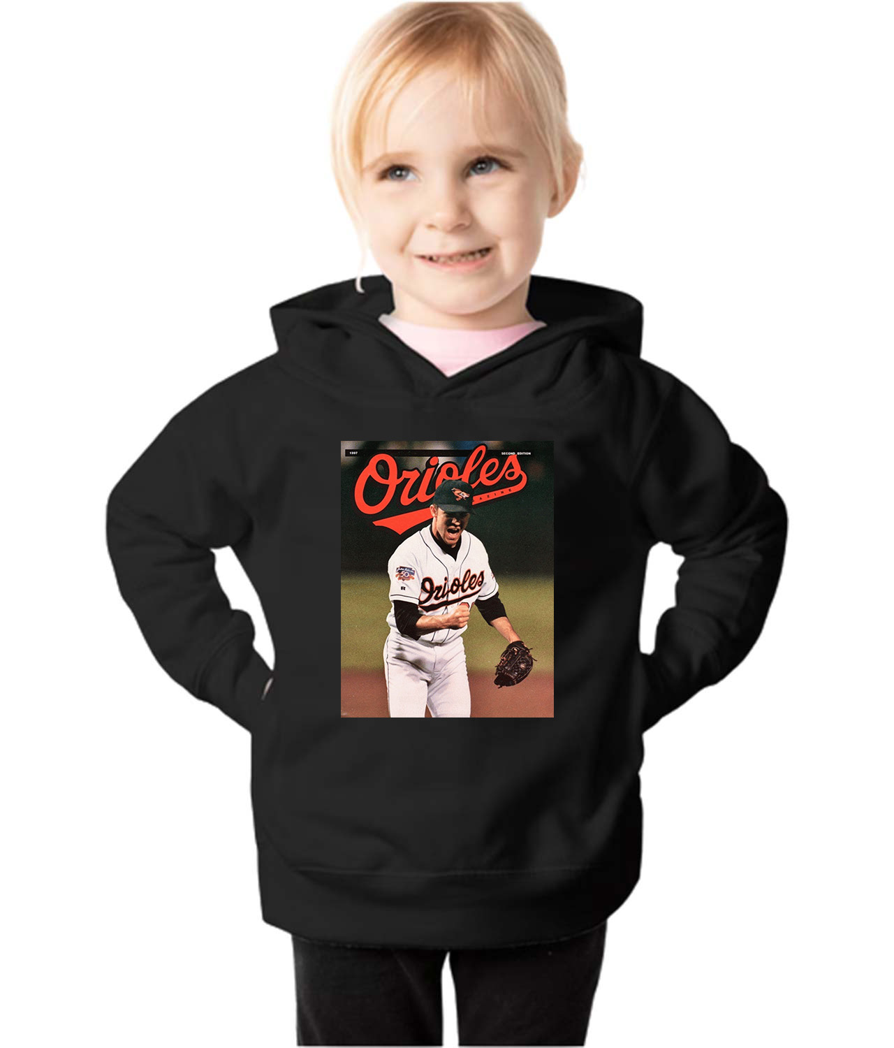 1997 Baltimore Orioles Game Program Baseball Logo Symbol Emblem Customized Design on Toddler Pullover Fleece Hoodie