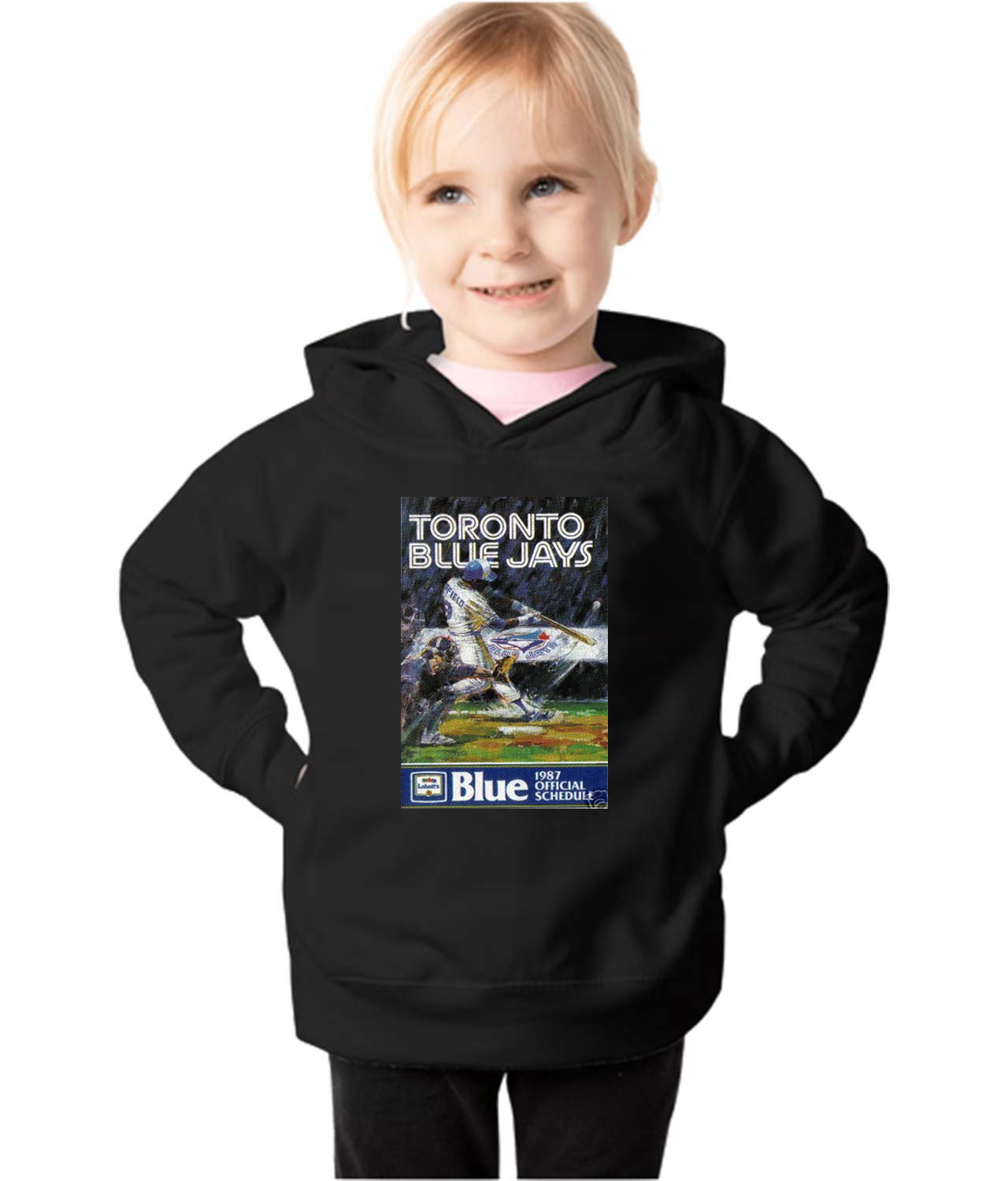 Toronto Blue Jays Pocket Schedule 1987 Baseball Logo Symbol Emblem Customized Design on Toddler Pullover Fleece Hoodie