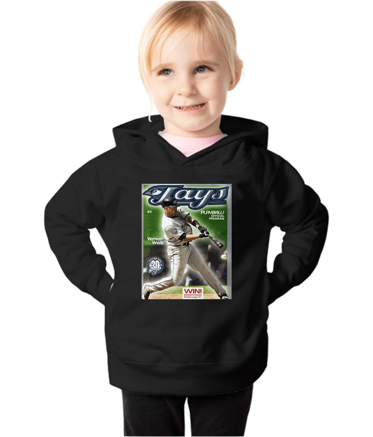 2006 Toronto Blue Jays Game Program - Vernon Wells Baseball Logo Symbol Emblem Customized Design on Toddler Pullover Fleece Hoodie