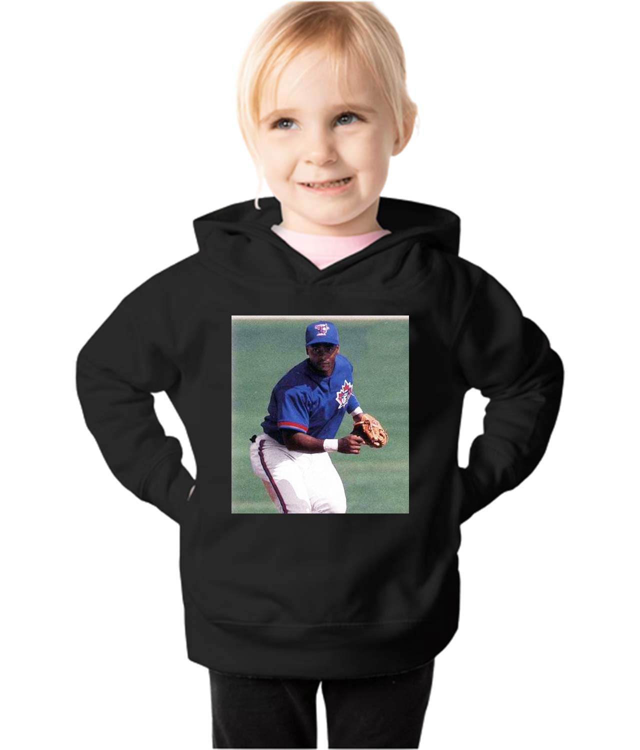 2000 Homer Bush Toronto Blue Jays Photo Baseball Logo Symbol Emblem Customized Design on Toddler Pullover Fleece Hoodie