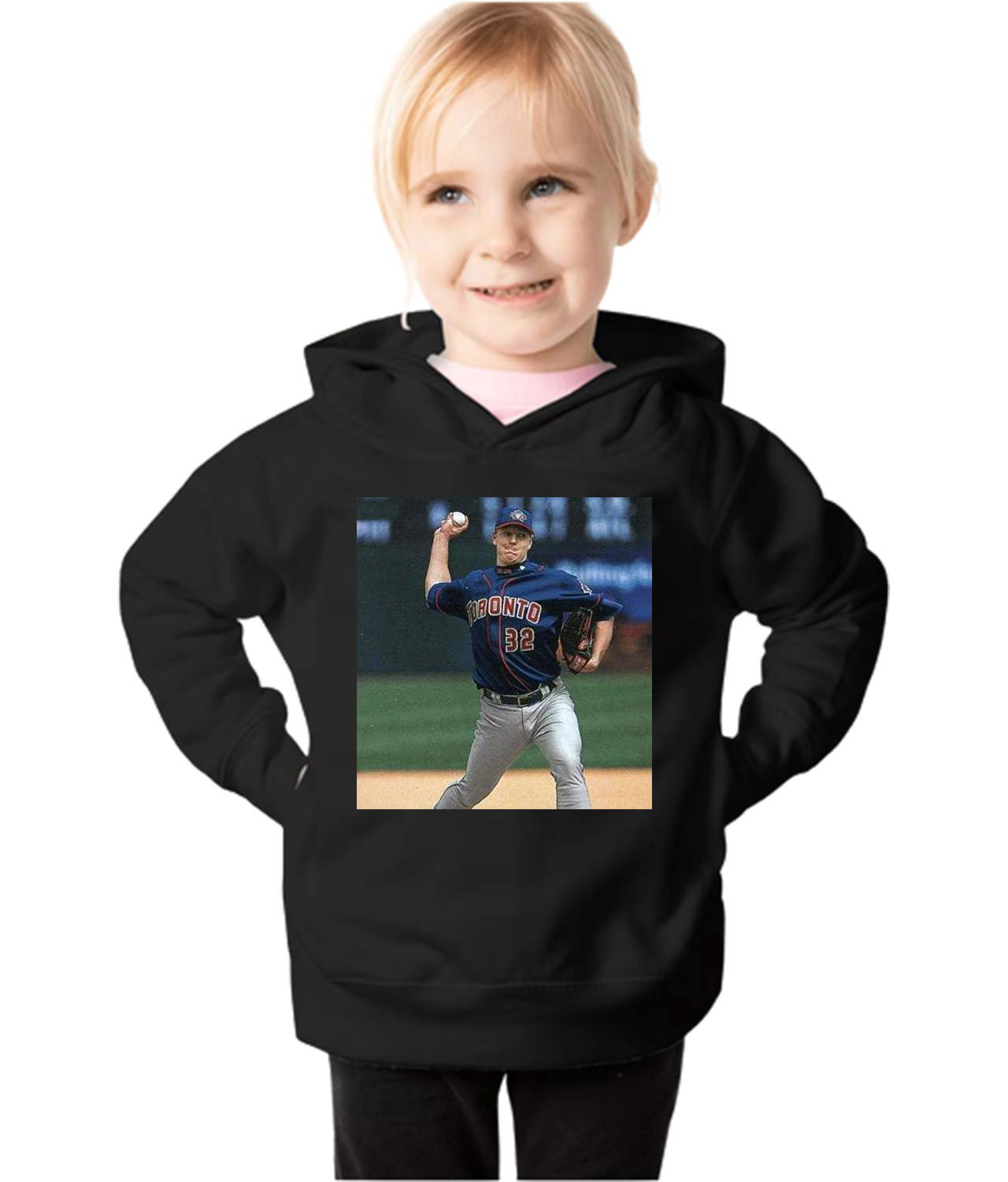2002 Roy Halladay Toronto Blue Jays Photo Baseball Logo Symbol Emblem Customized Design on Toddler Pullover Fleece Hoodie