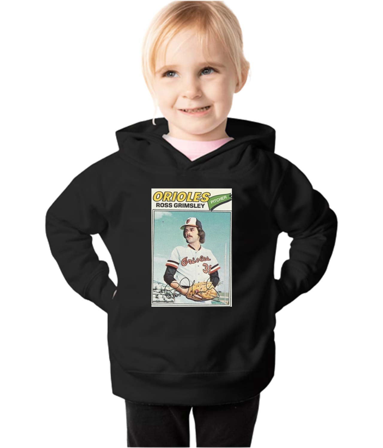 1977 Baltimore Orioles Ross Grimsley Pitcher Photo Baseball Logo Symbol Emblem Customized Design on Toddler Pullover Fleece Hoodie