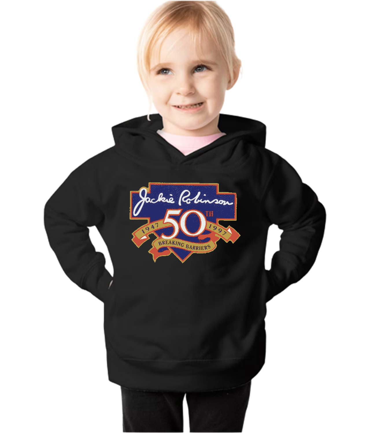 Major League Baseball 50th Anniversary Of The Jackie Robinson's Debut Logo Emblem Customized Design on Toddler Pullover Fleece Hoodie