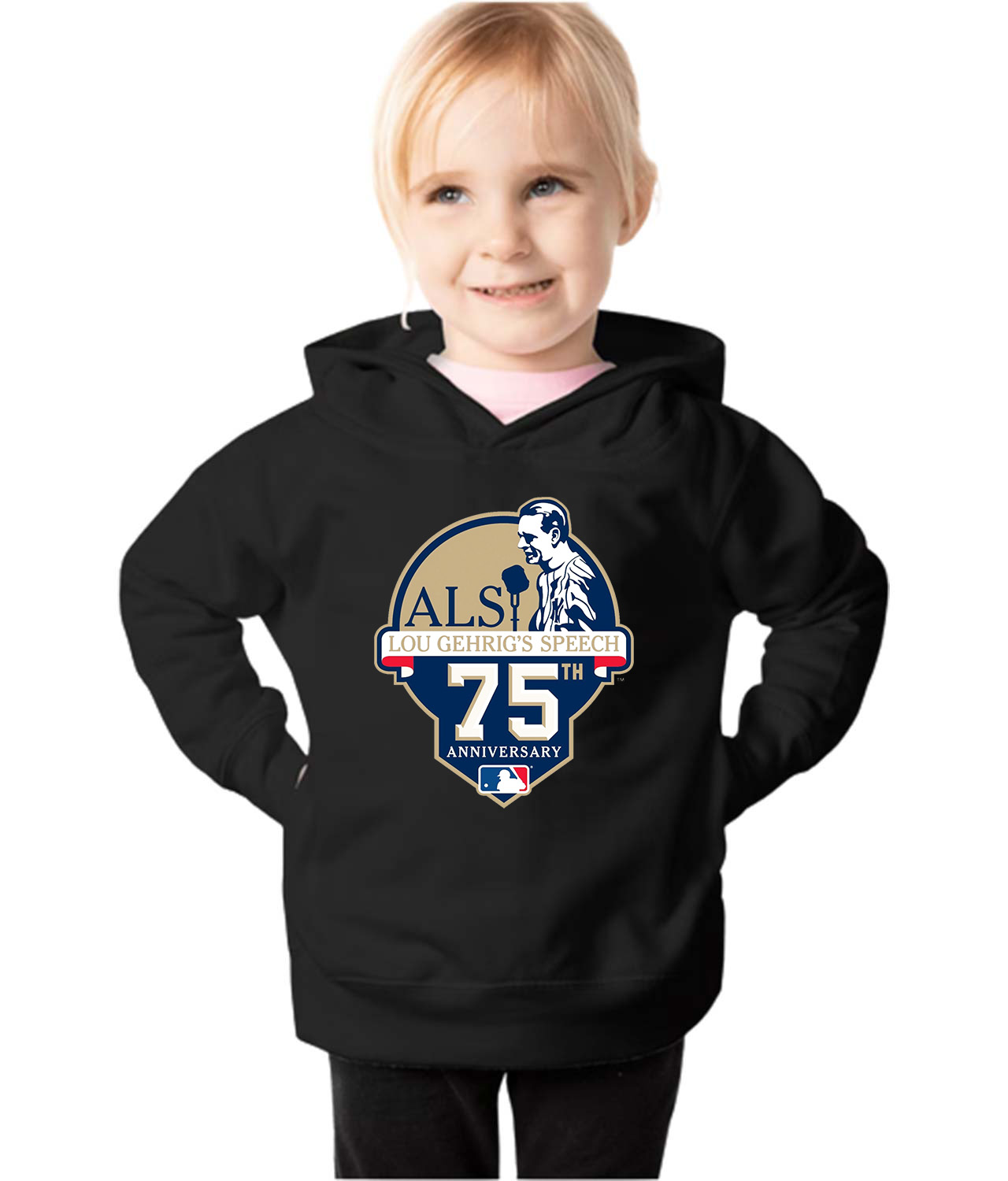 Major League Baseball Lou Gehrig Speech 75th Anniversary Logo Emblem Customized Design on Toddler Pullover Fleece Hoodie