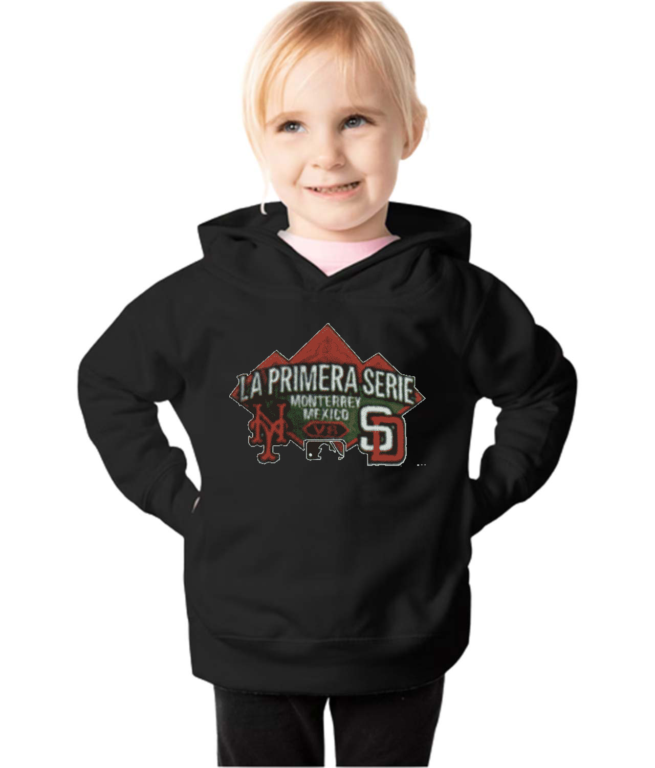 Major League Baseball Mets vs Padres Series In Monterrey Mexico Logo Emblem Customized Design on Toddler Pullover Fleece Hoodie
