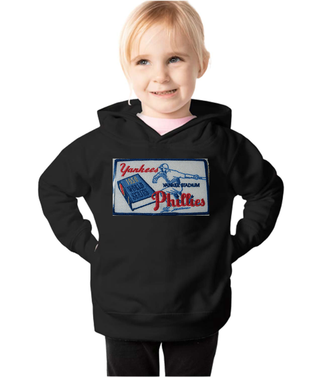 1950 MLB World Series Patch New York Yankees vs Philadelphia Phillies Baseball Logo Emblem Customized Design on Toddler Pullover Fleece Hoodie