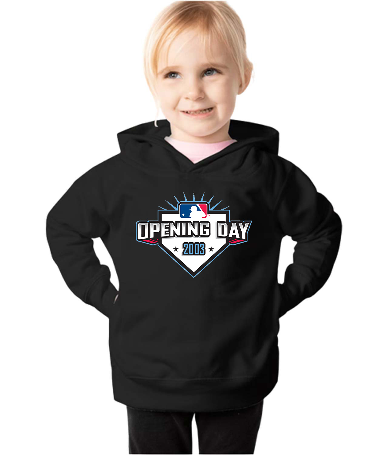 2003 MLB Opening Day Baseball Logo Symbol Emblem Customized Design on Toddler Pullover Fleece Hoodie