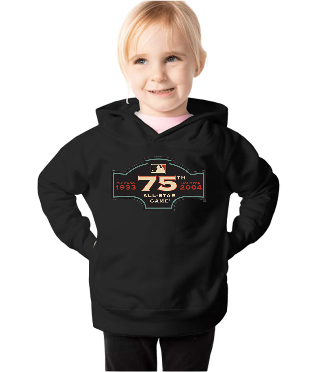 Chicago 1933 - 2004 Houston MLB 75th All-Star Game Minute Maid Park Houston Texas Baseball Logo Customized Design on Toddler Pullover Fleece Hoodie