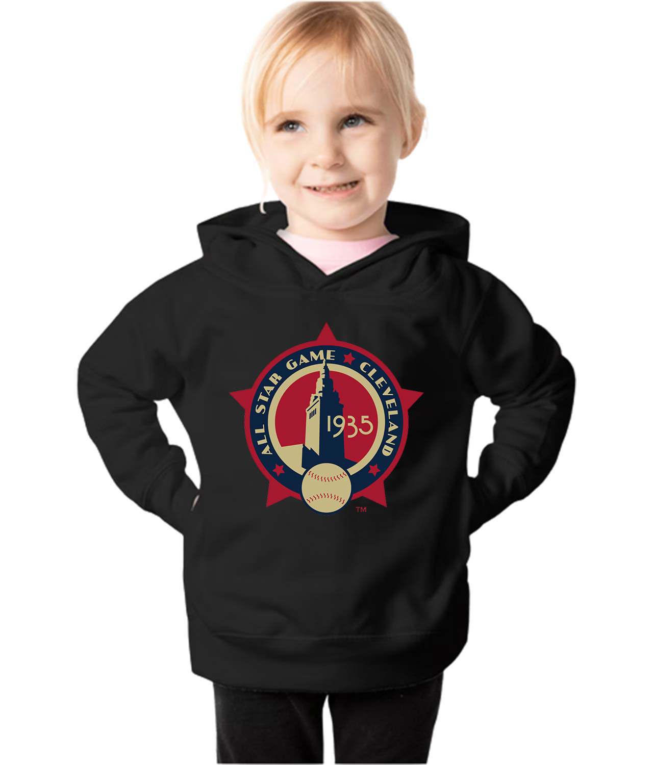 1935 MLB All-Star Game Municipal Stadium Cleveland Ohio Baseball Logo Symbol Emblem Customized Design on Toddler Pullover Fleece Hoodie