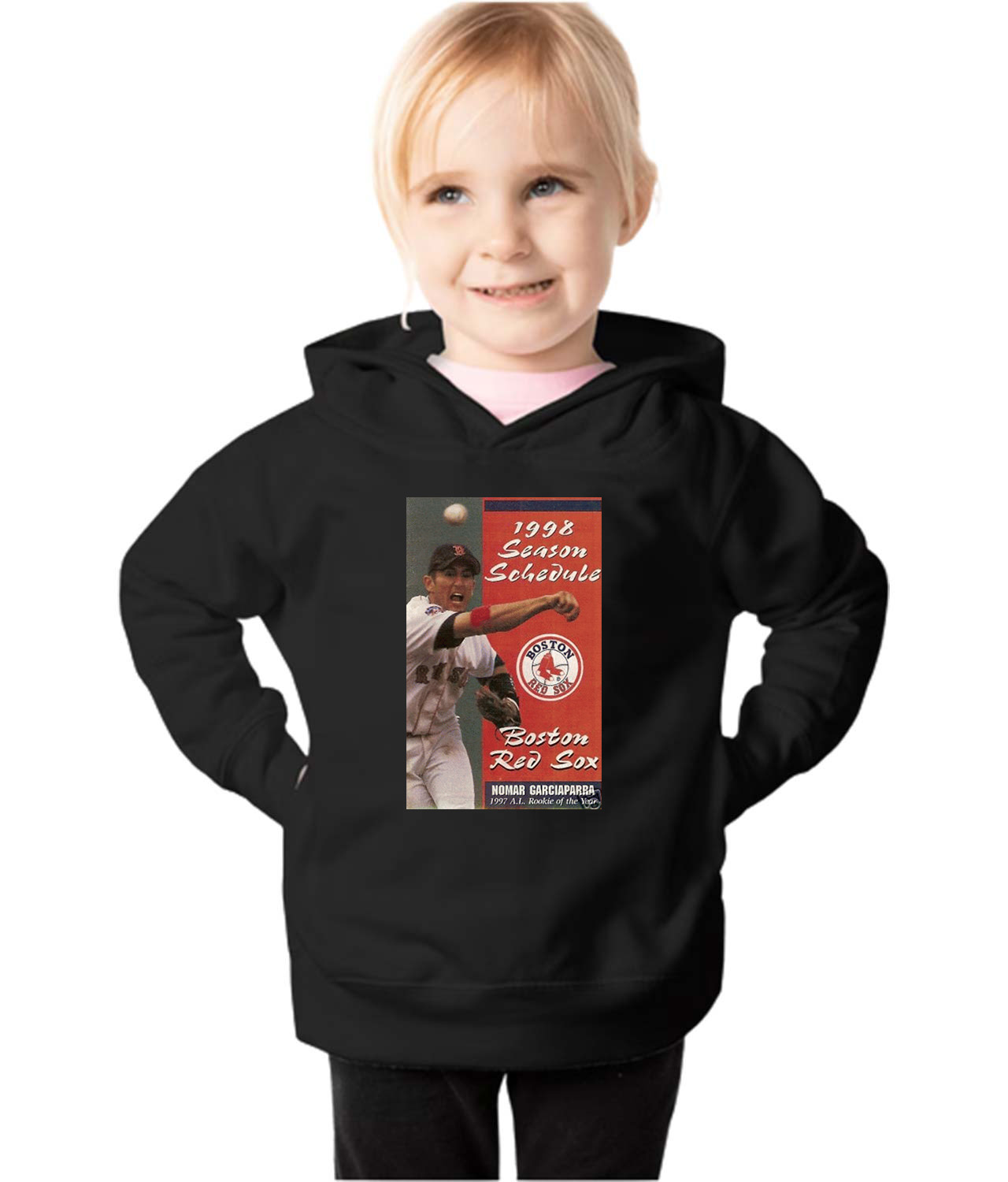 Boston Red Sox Pocket Schedule 1998 Baseball Logo Symbol Emblem Customized Design on Toddler Pullover Fleece Hoodie