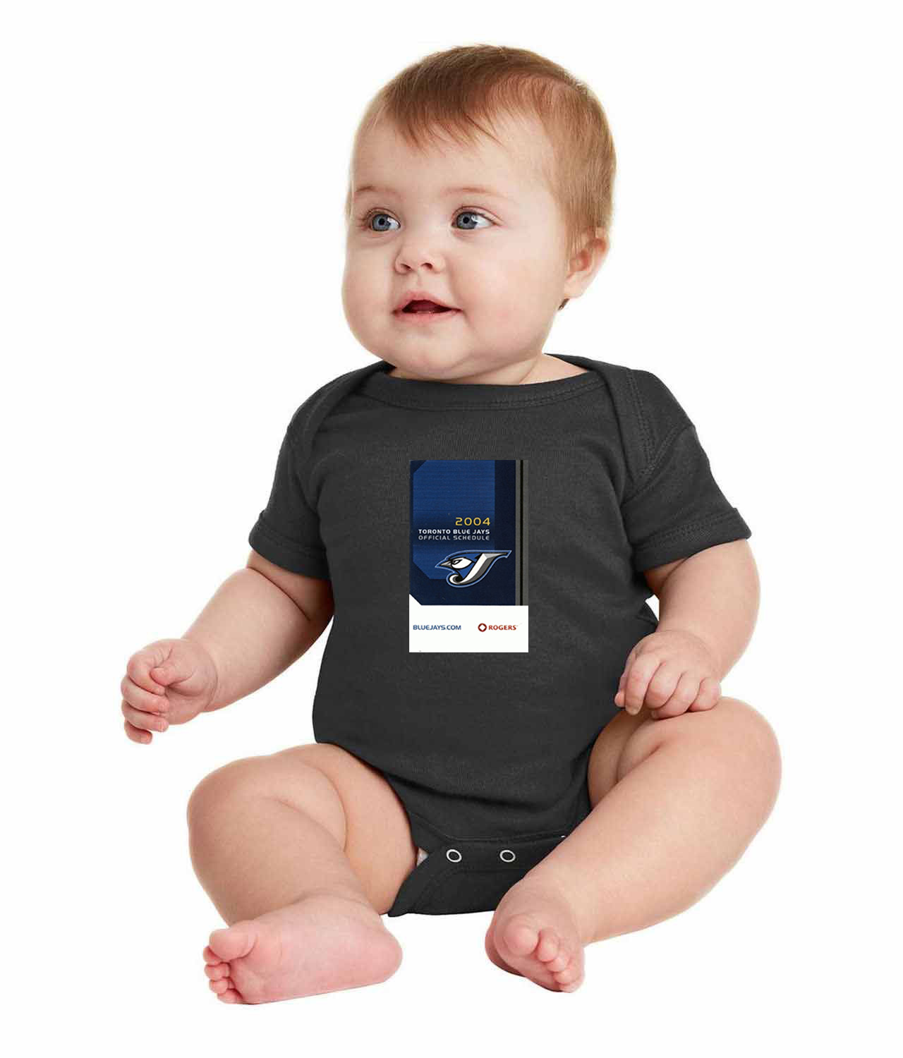 Toronto Blue Jays Pocket Schedule 2004 Baseball Logo Symbol Emblem Customized Design on Infant Baby Rib Bodysuit