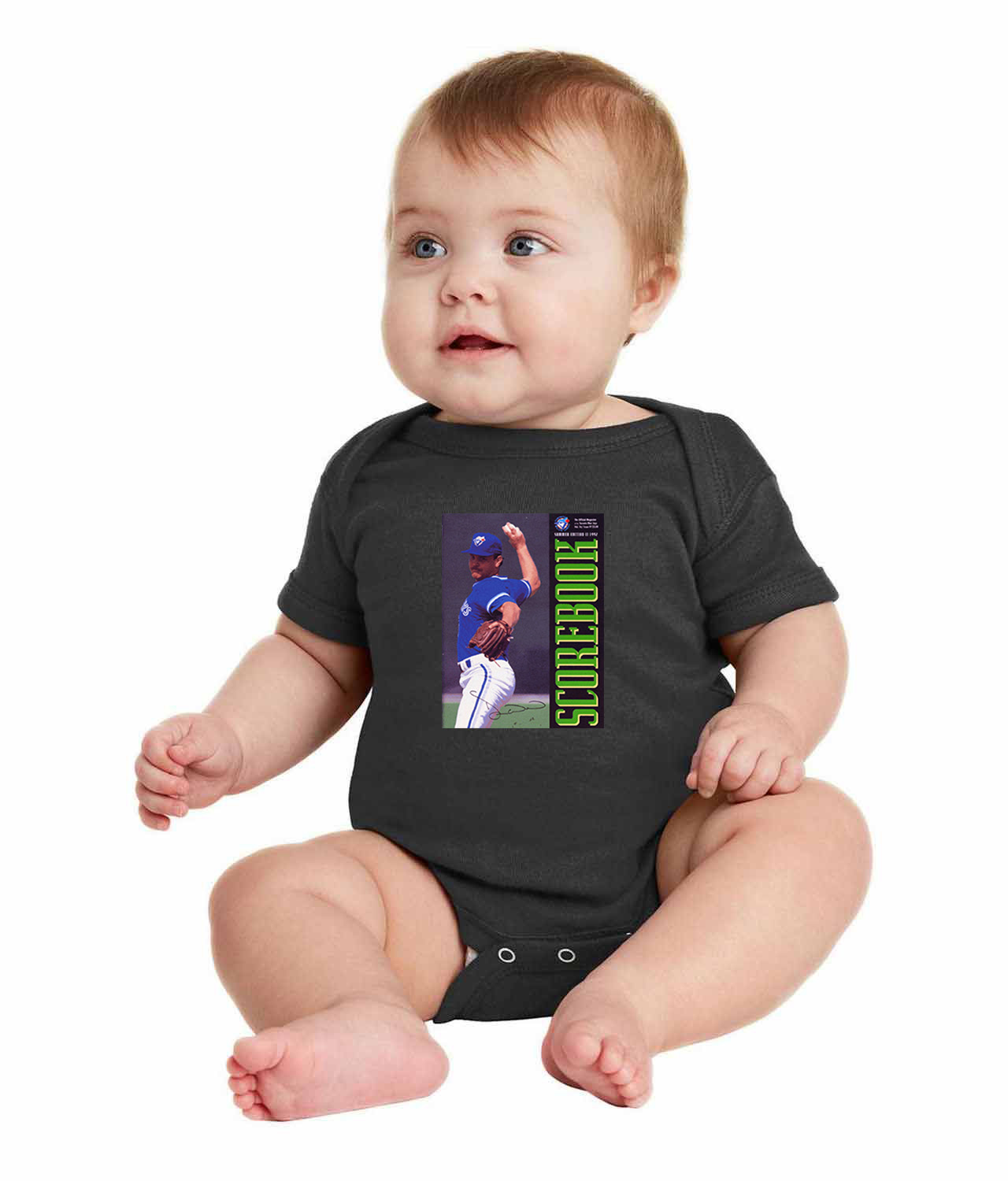 1992 Toronto Blue Jays Game Program - Duane Ward Baseball Logo Symbol Emblem Customized Design on Infant Baby Rib Bodysuit
