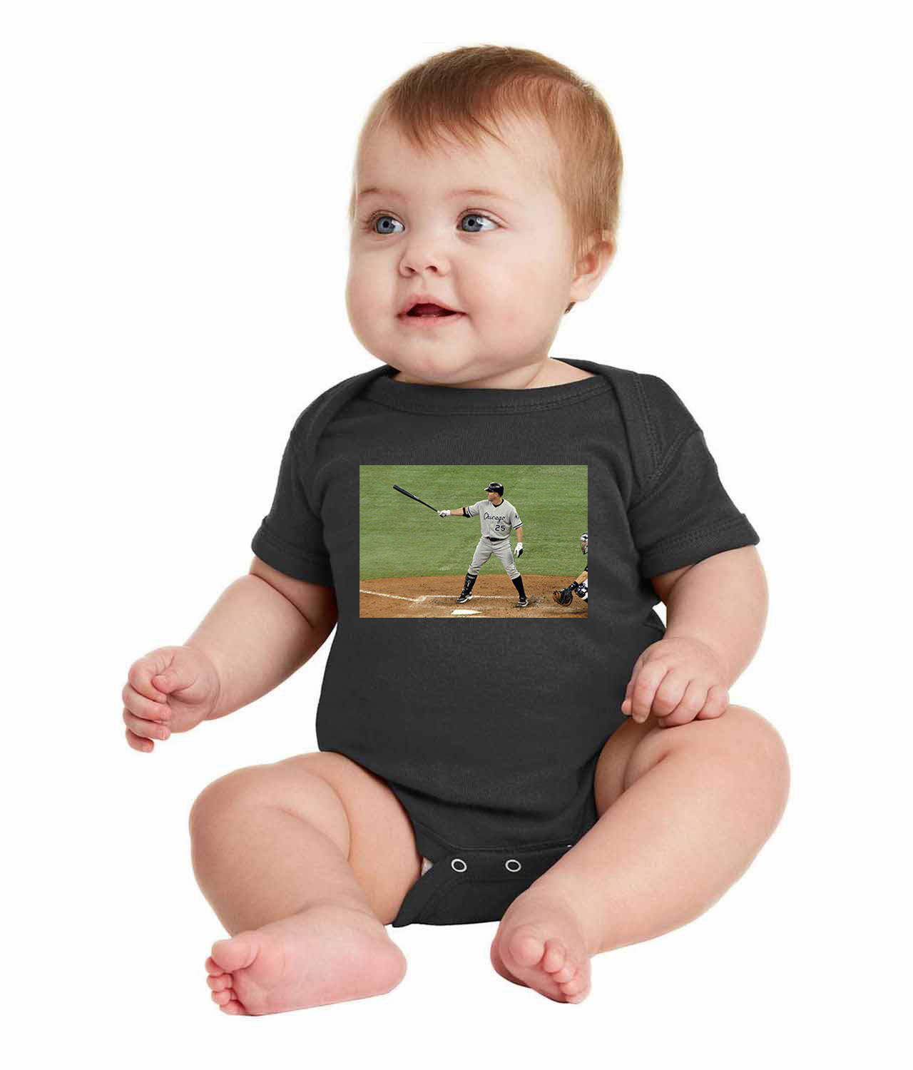 2008 Pitch Chicago White Stockings Photo Baseball Logo Symbol Emblem Customized Design on Infant Baby Rib Bodysuit