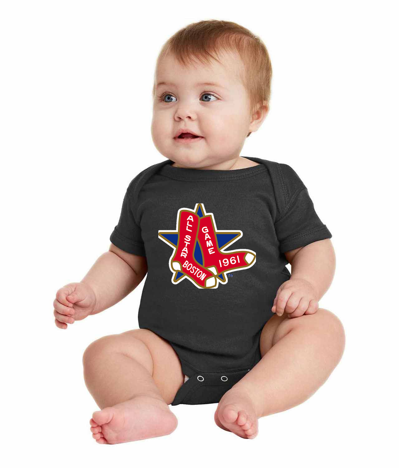 1961 MLB All-Star Game At Fenway Park Boston Massachusetts Baseball Logo Symbol Emblem Customized Design on Infant Baby Rib Bodysuit