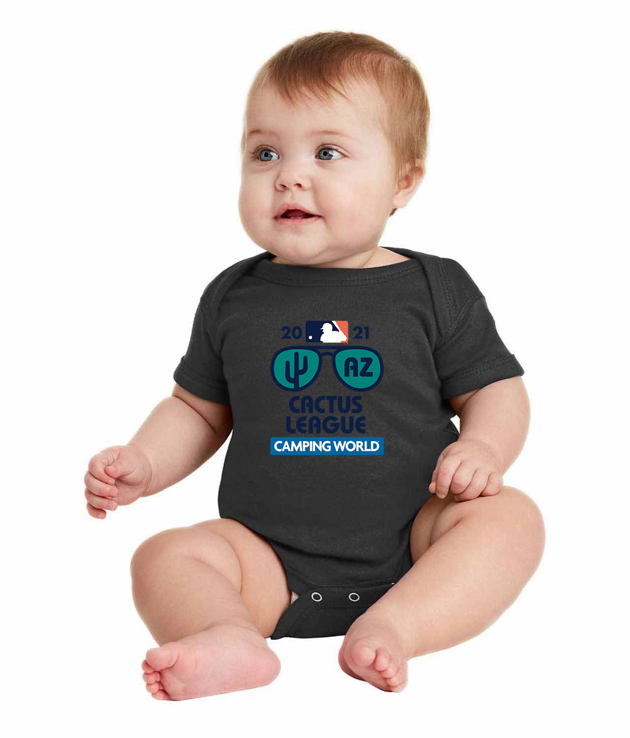 The Major League Baseball Spring Training Cactus League 2021 Logo Symbol Emblem Customized Design on Infant Baby Rib Bodysuit