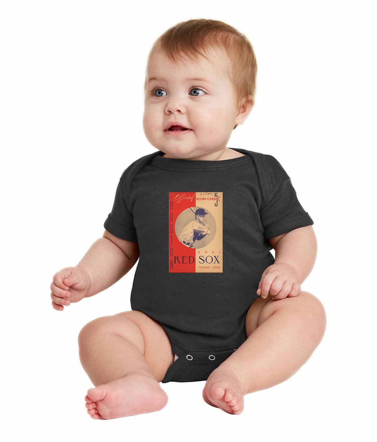 Boston Red Sox Program 1941 Baseball Logo Symbol Emblem Customized Design on Infant Baby Rib Bodysuit