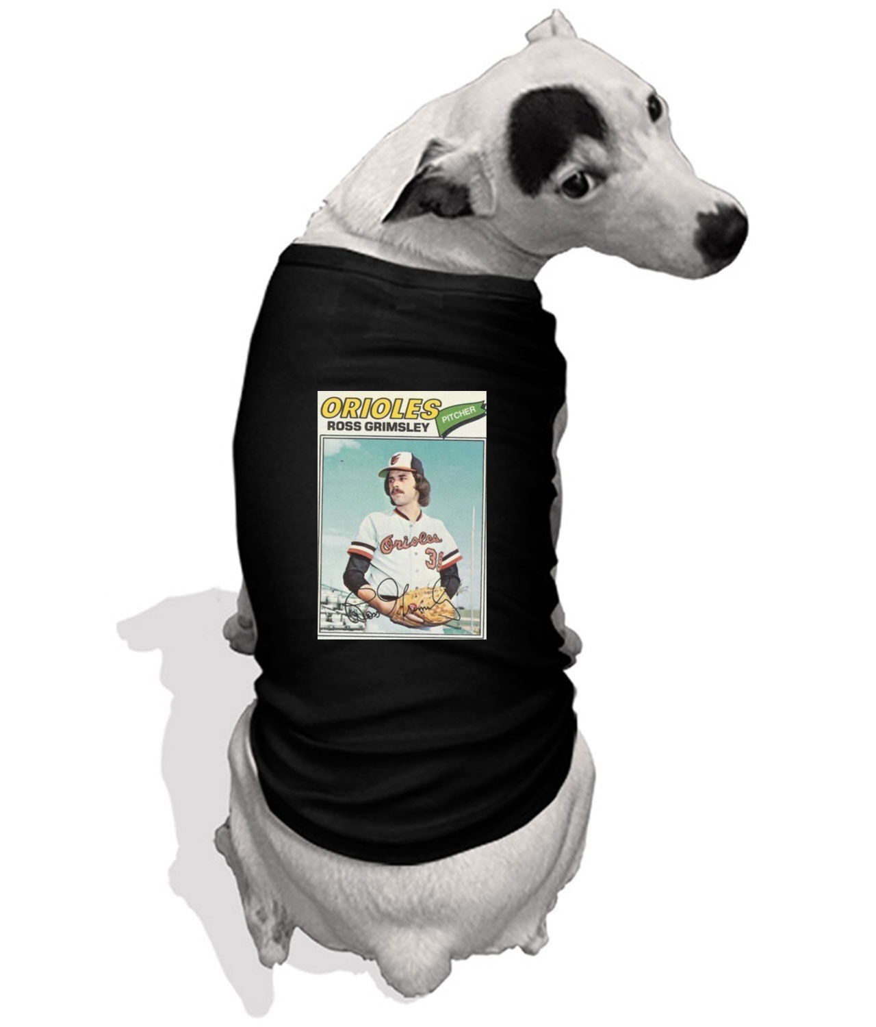 1977 Baltimore Orioles Ross Grimsley Pitcher Photo Customized Design on Doggie Puppy Dog Tshirt - Image 1
