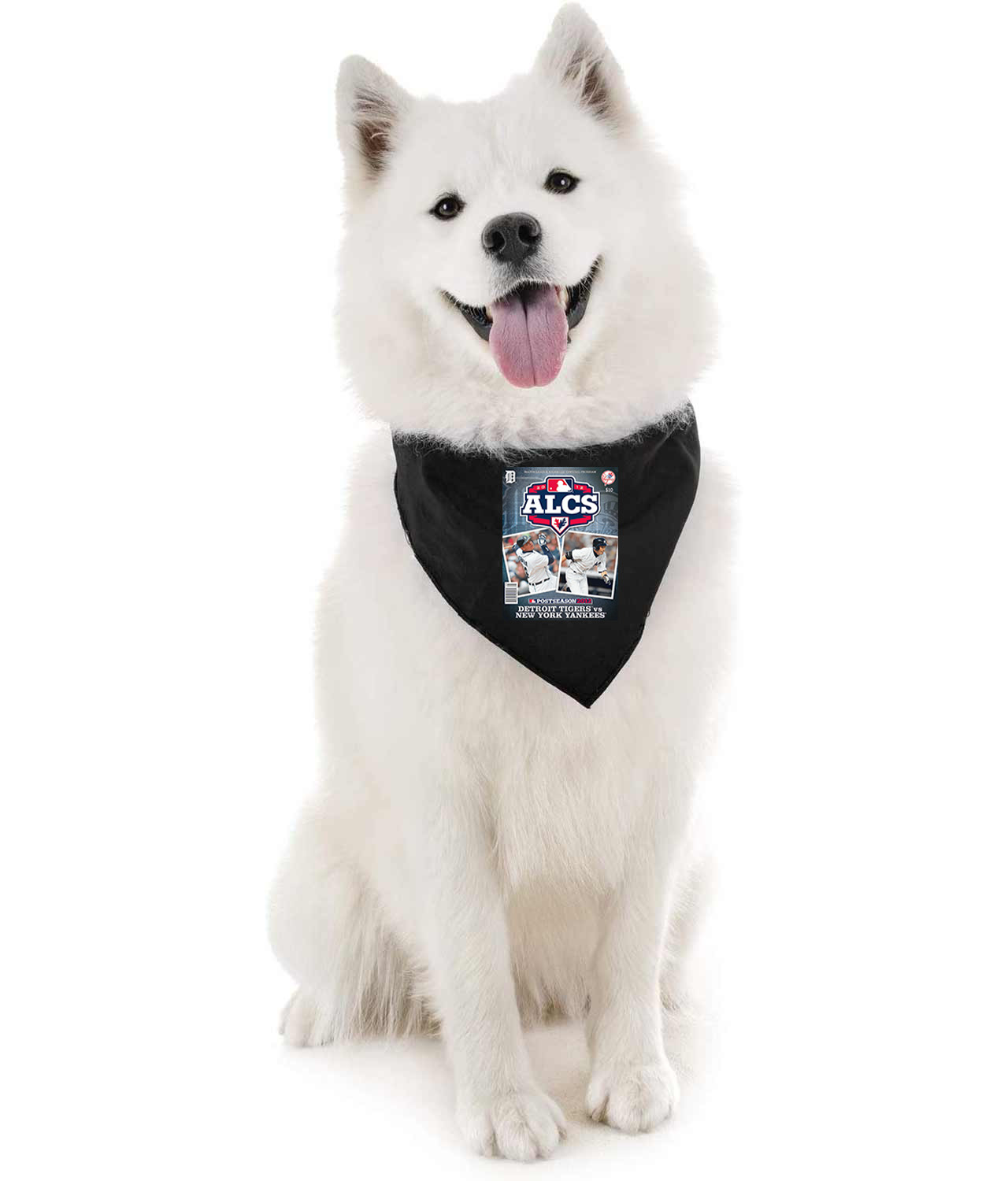 2012 ALCS Program - New York Yankees vs Detroit Tigers Baseball Logo Symbol Emblem Customized Design on Doggie Puppy Dog Bandana