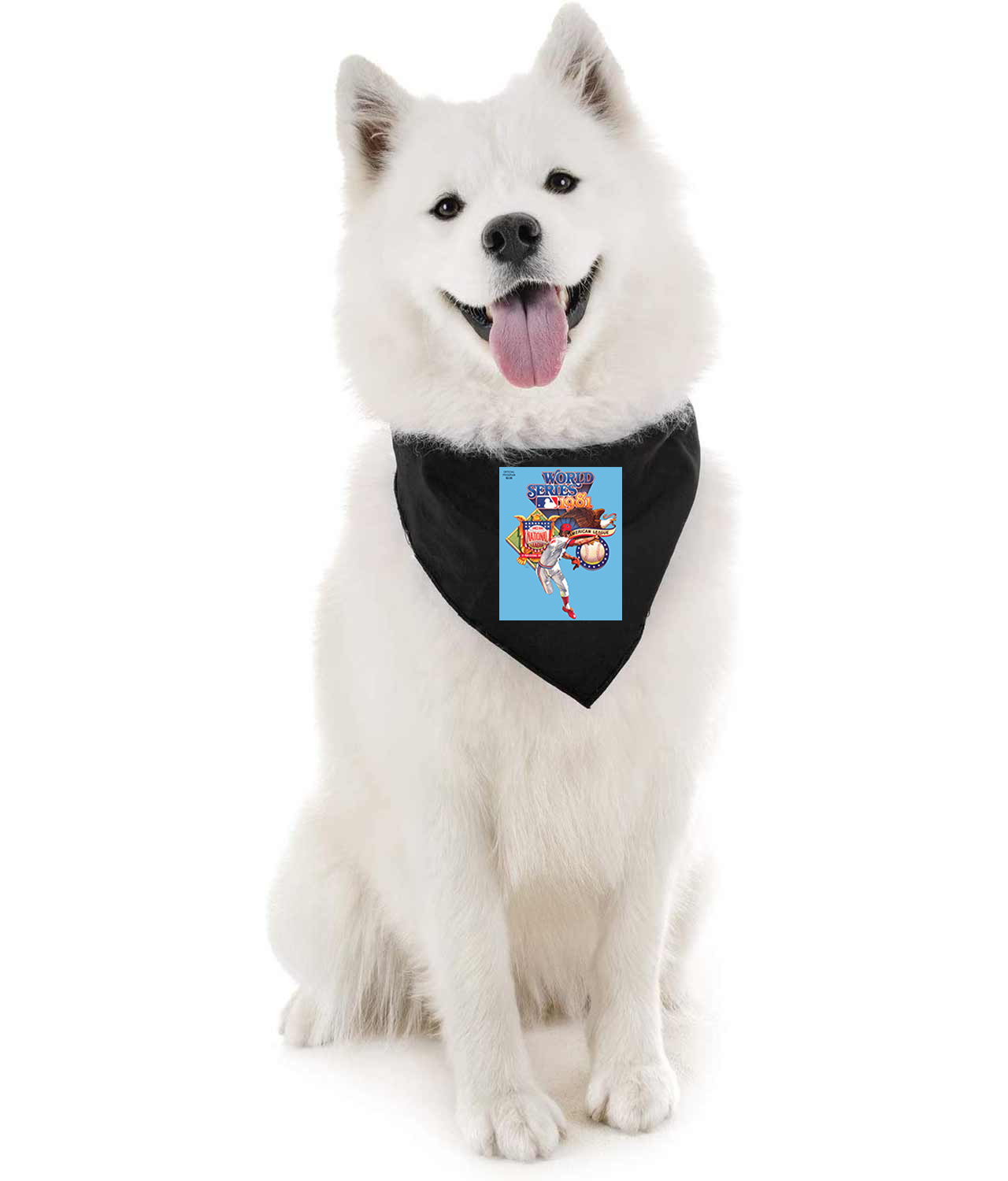 1981 World Series Program - Los Angeles Dodgers vs New York Yankees MLB Baseball Logo Symbol Emblem Customized Design on Doggie Puppy Dog Bandana - Image 1
