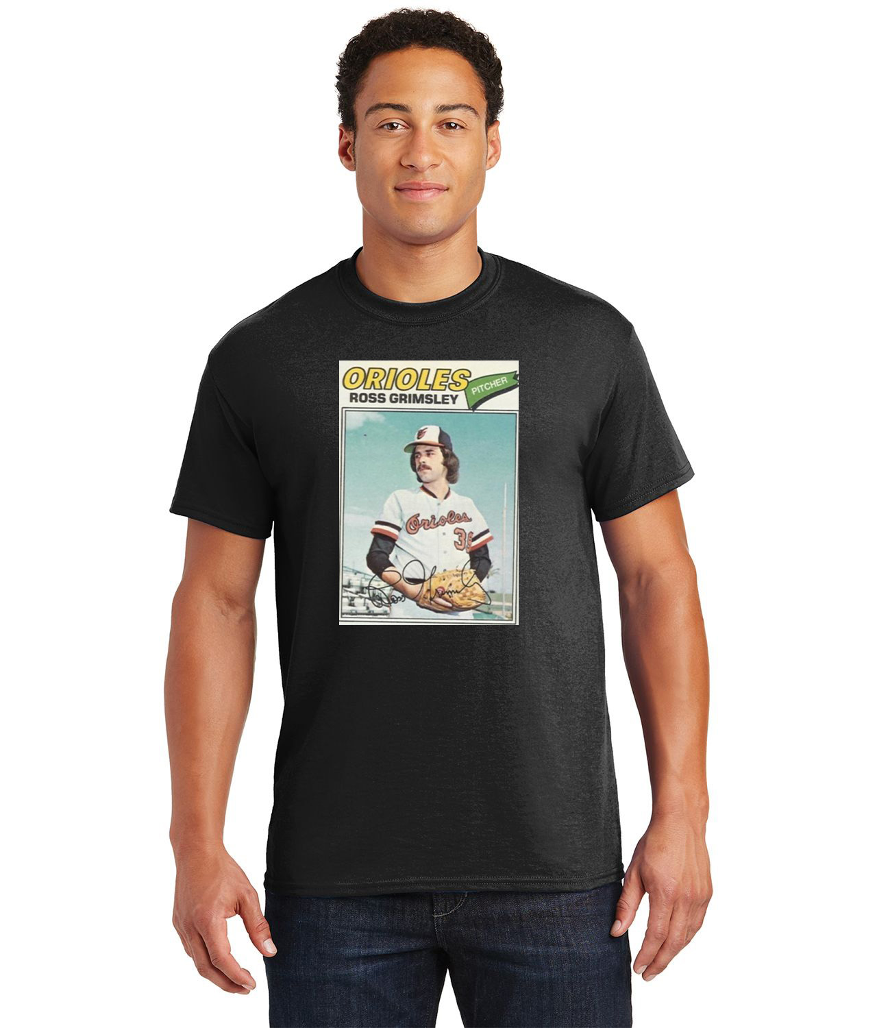 1977 Baltimore Orioles Ross Grimsley Pitcher Photo Baseball Logo Customized Design on  Unisex Tshirt Tee