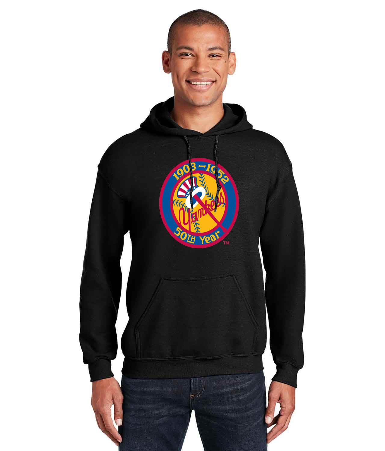 50th Anniversary Of The New York Yankees Patch Baseball Logo Customized Design on Unisex Hooded Sweatshirt