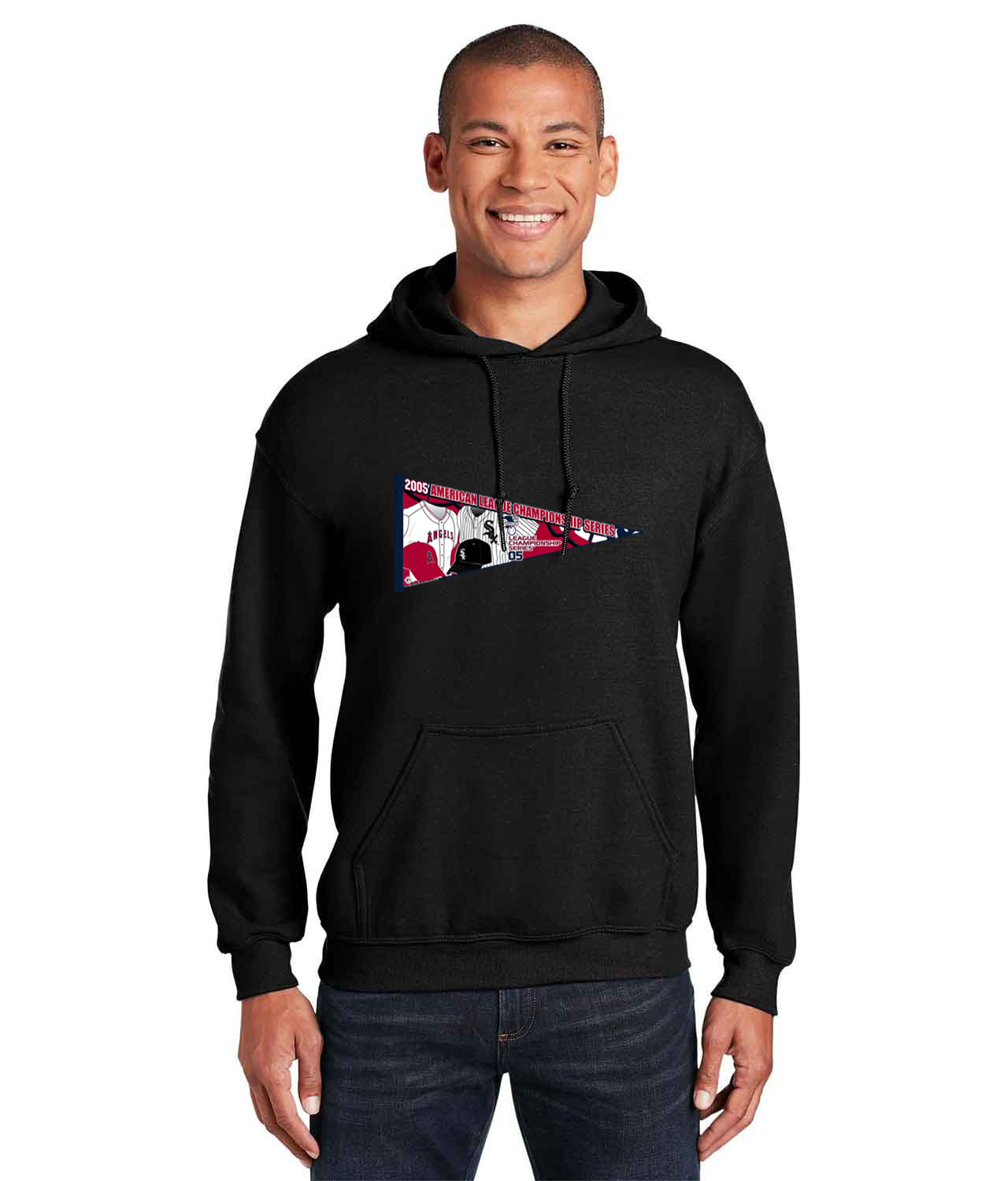 ALCS 2005 ALCS Chicago White Sox Vs. Los Angeles Angels Of Anaheim Baseball Logo Customized Design on Unisex Hooded Sweatshirt