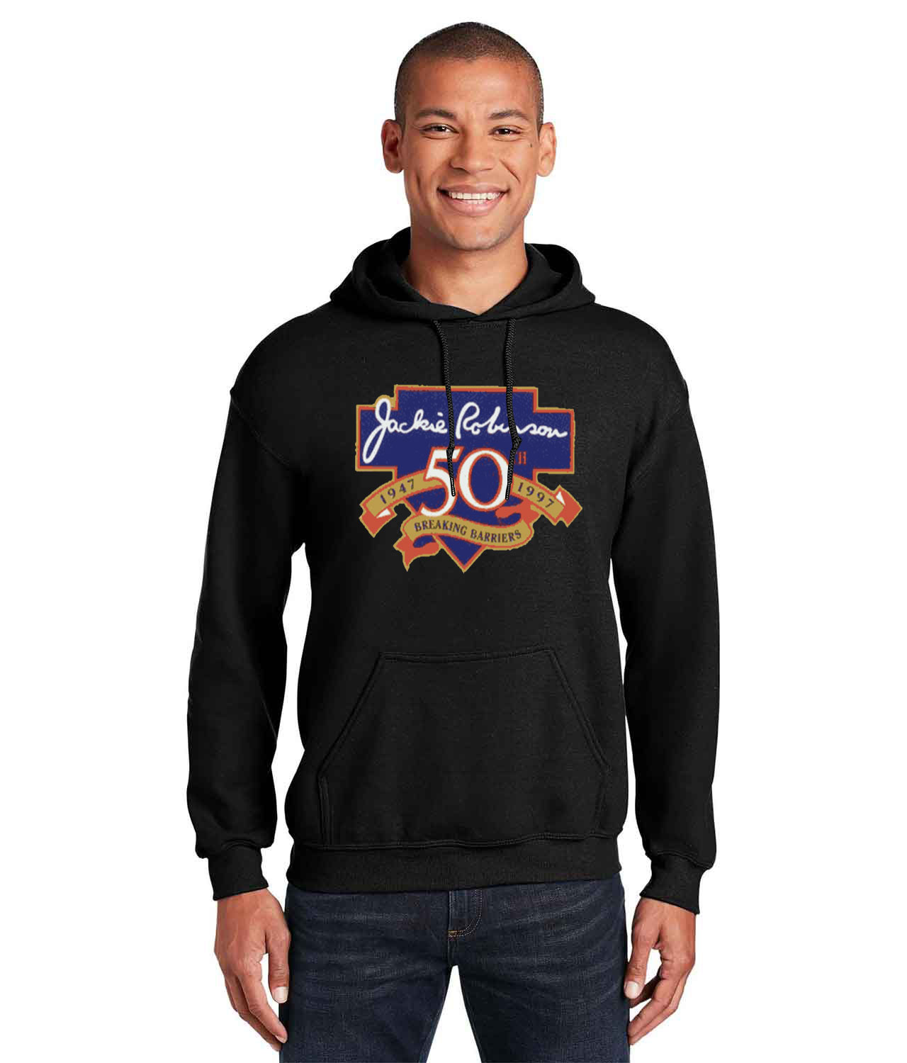 Major League Baseball 50th Anniversary Of The Jackie Robinson's Debut Baseball Logo Customized Design on Unisex Hooded Sweatshirt