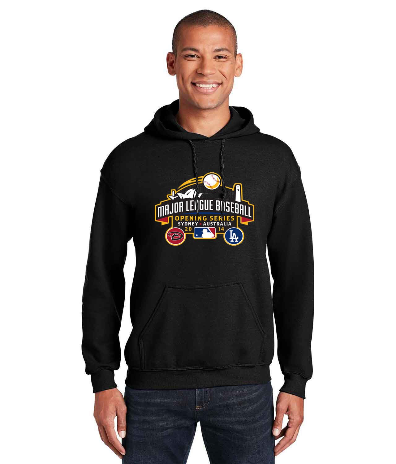 2014 MLB Opening Series Sydney Australia - Los Angeles Dodgers vs Arizona Diamondbacks Baseball Logo Customized Design on Unisex Hooded Sweatshirt