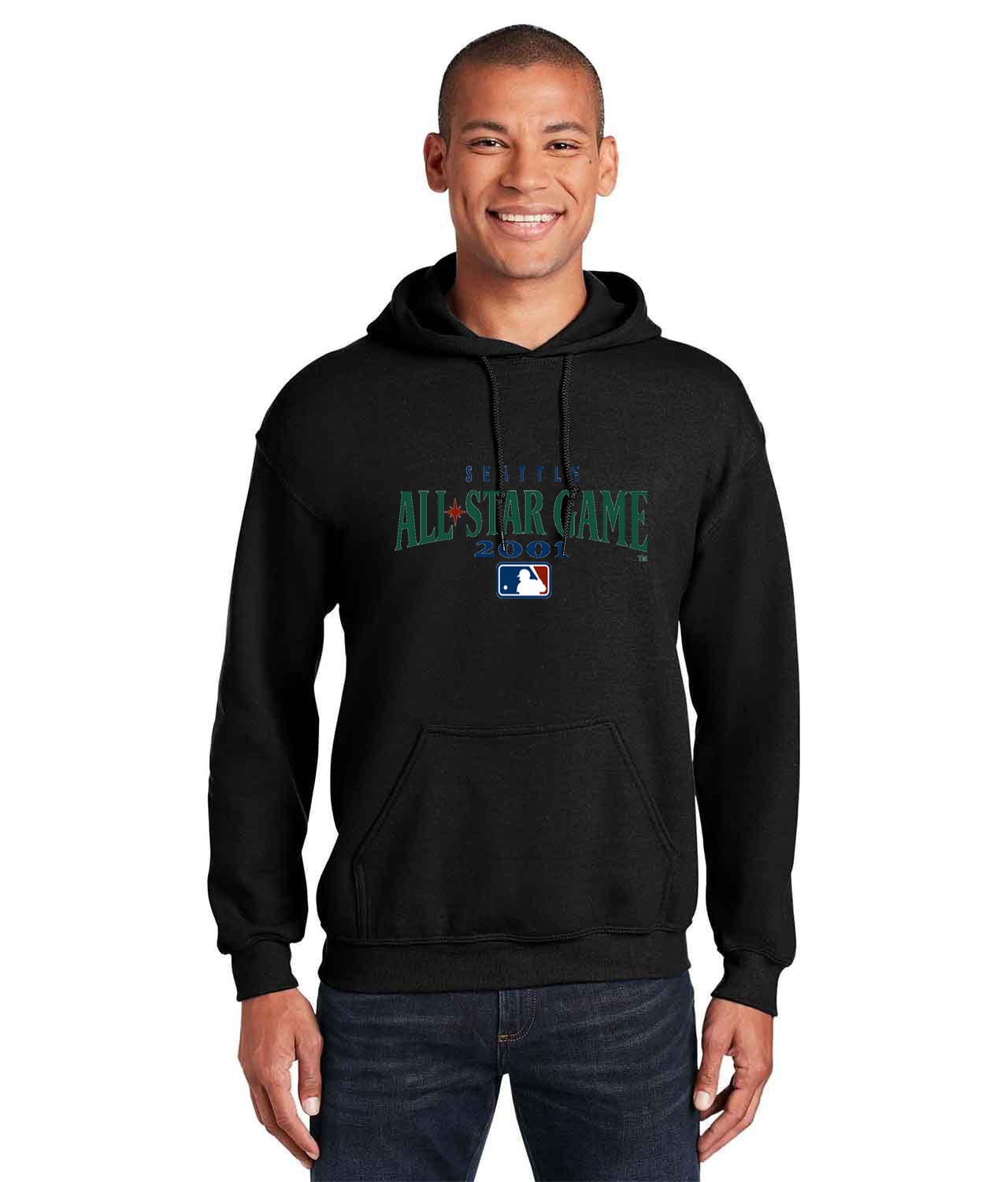 2001 MLB All-Star Game Seattle Washington Baseball Logo Customized Design on Unisex Hooded Sweatshirt